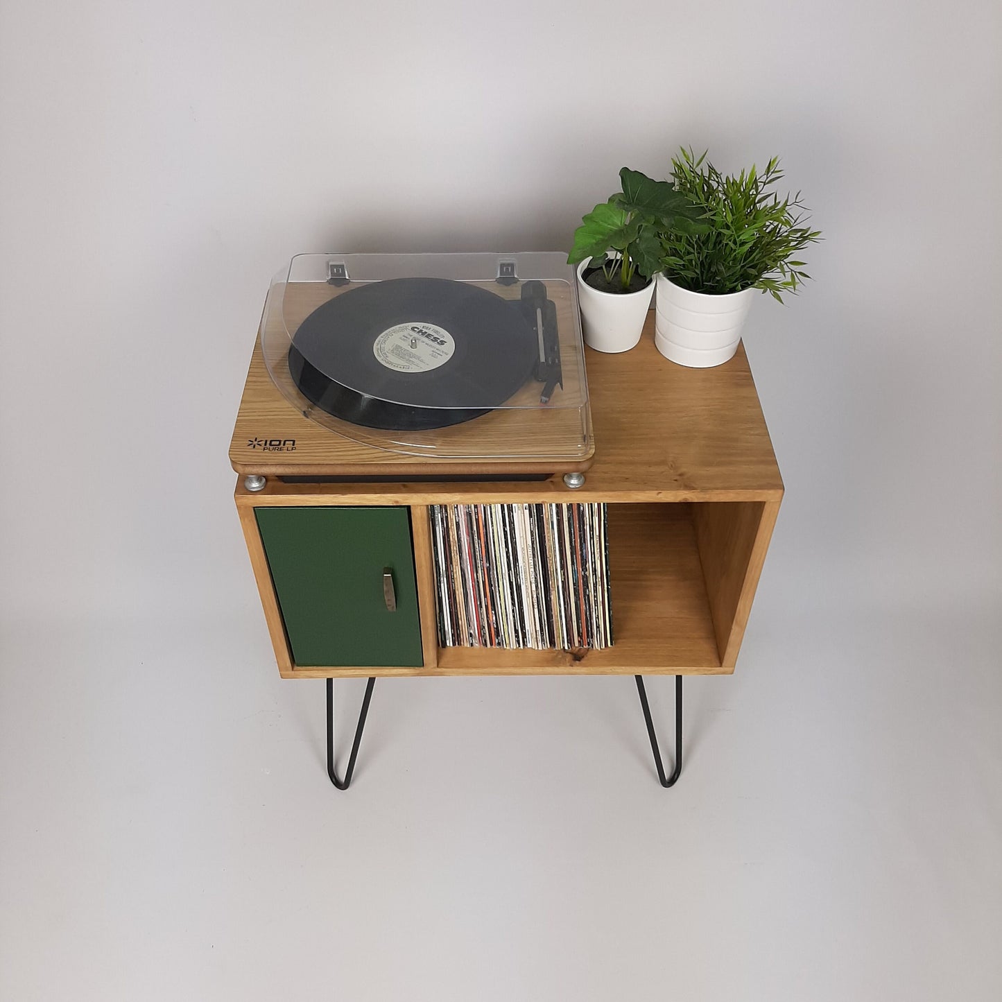 Oak Buffet | Green Door | Vinyl Record Storage Sideboard | Console Table | Record Cabinet | Credenza Solid Wood