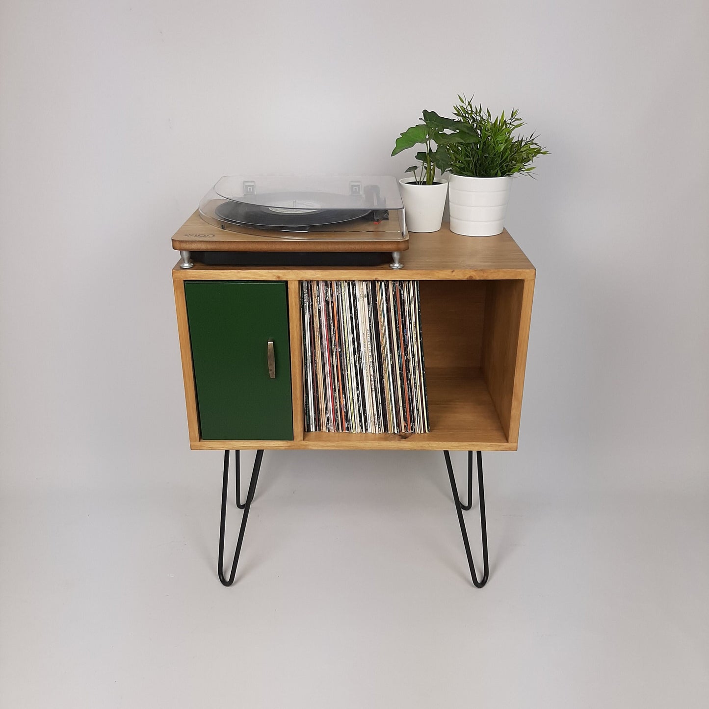 Oak Buffet | Green Door | Vinyl Record Storage Sideboard | Console Table | Record Cabinet | Credenza Solid Wood