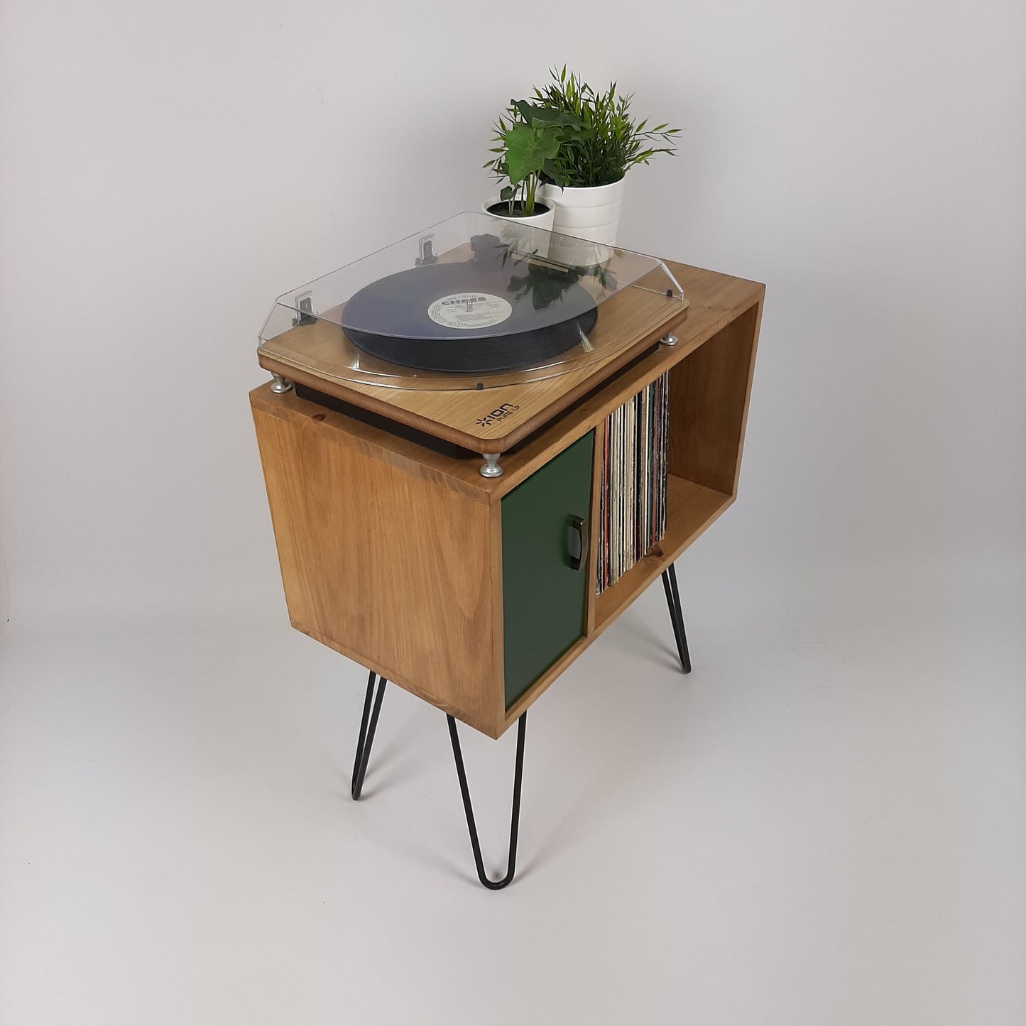 Oak Buffet | Green Door | Vinyl Record Storage Sideboard | Console Table | Record Cabinet | Credenza Solid Wood