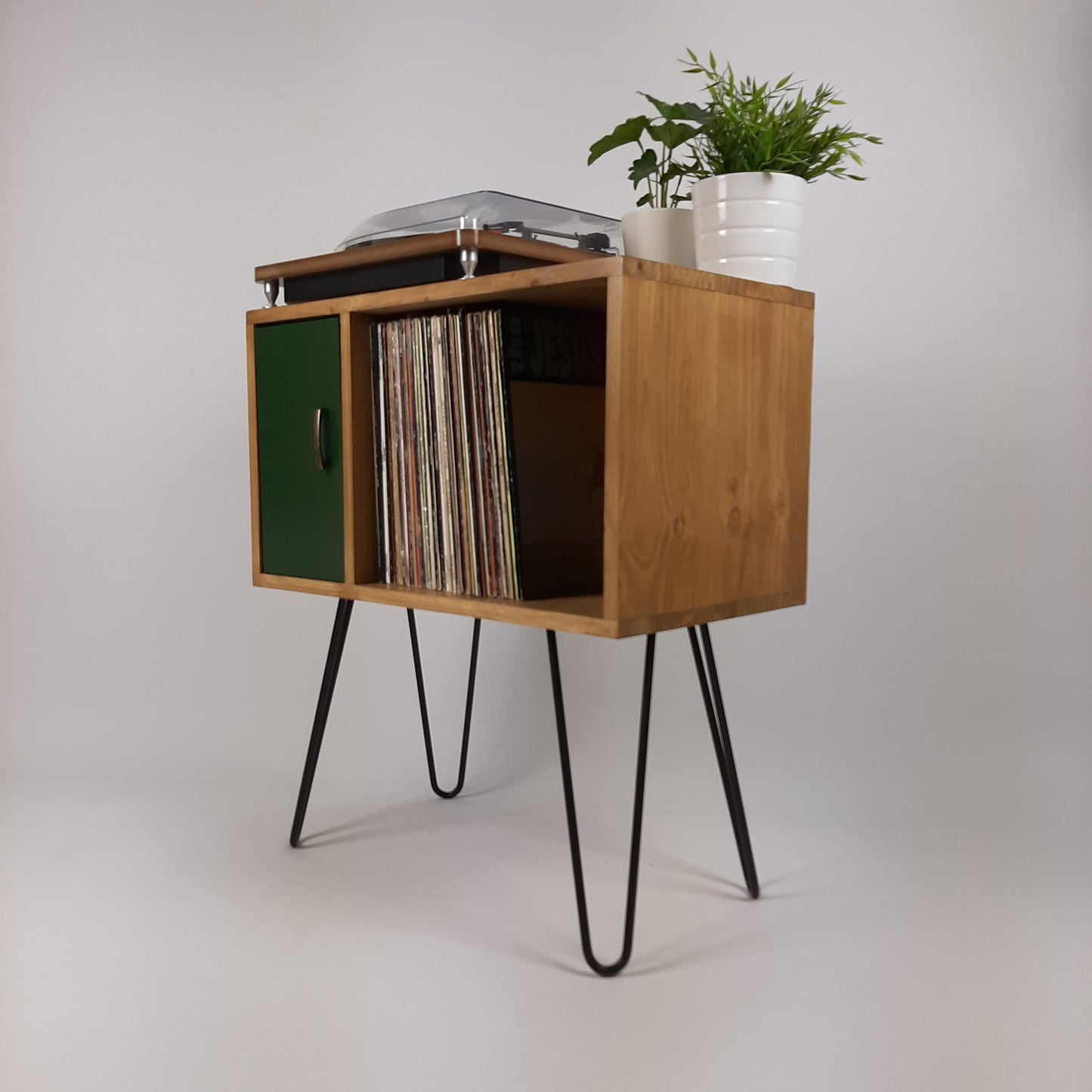 Oak Buffet | Green Door | Vinyl Record Storage Sideboard | Console Table | Record Cabinet | Credenza Solid Wood
