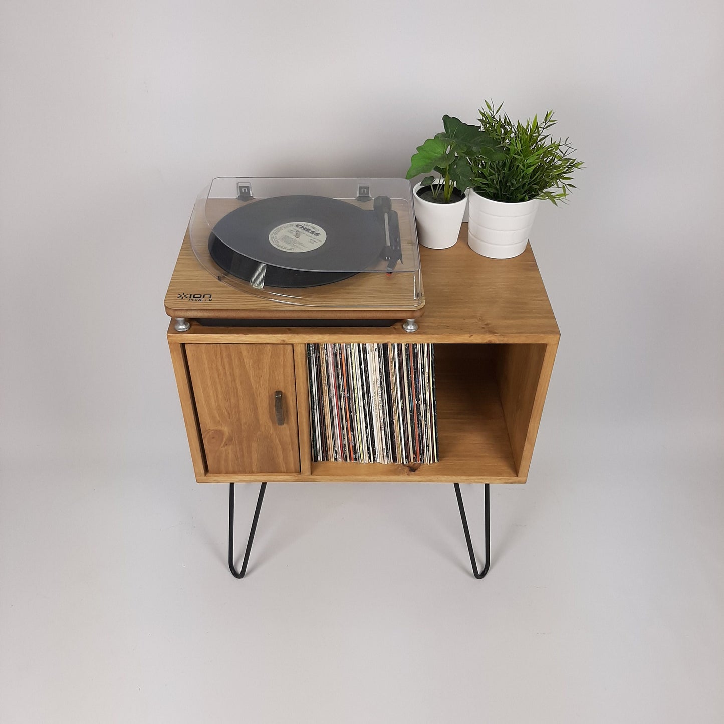 Oak Sideboard Brass Handle | Media Console | Black Mid Century Hairpin Legs | 1950s Design | Mod Furniture | Natural Furniture