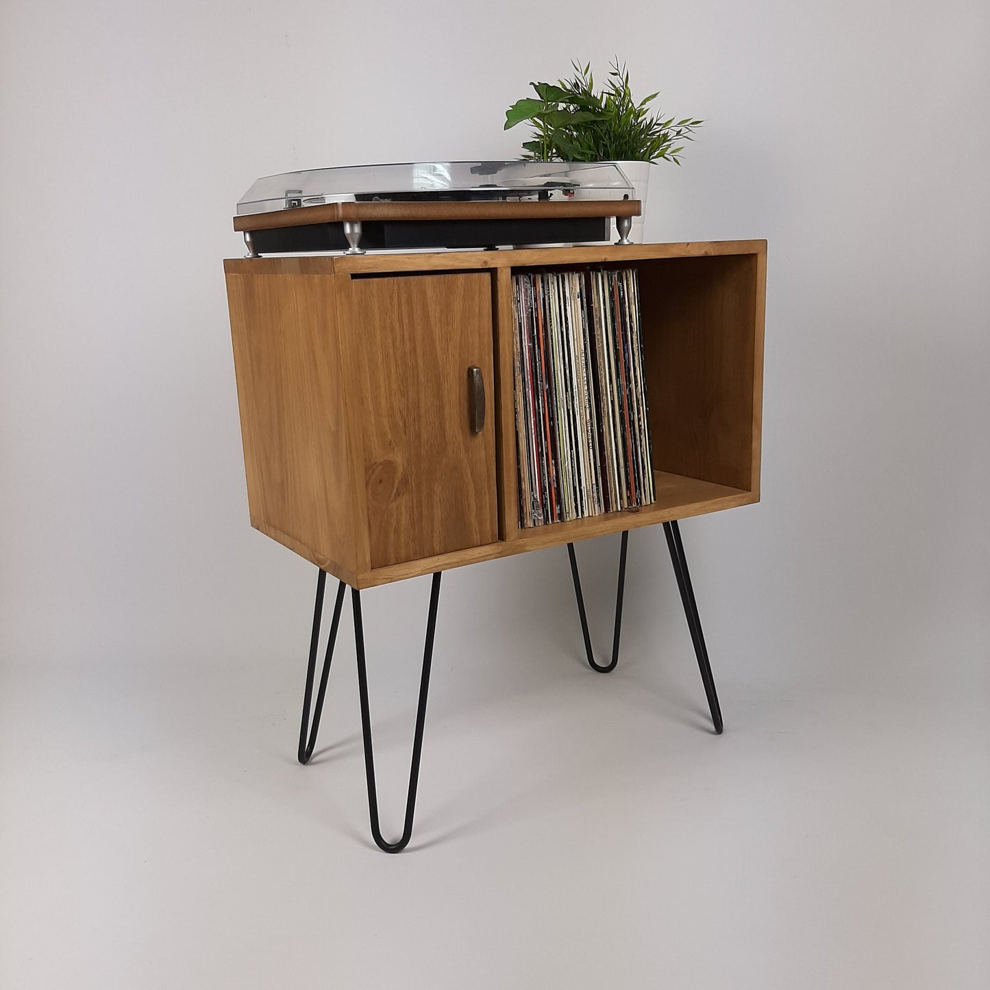 Oak Sideboard Brass Handle | Media Console | Black Mid Century Hairpin Legs | 1950s Design | Mod Furniture | Natural Furniture