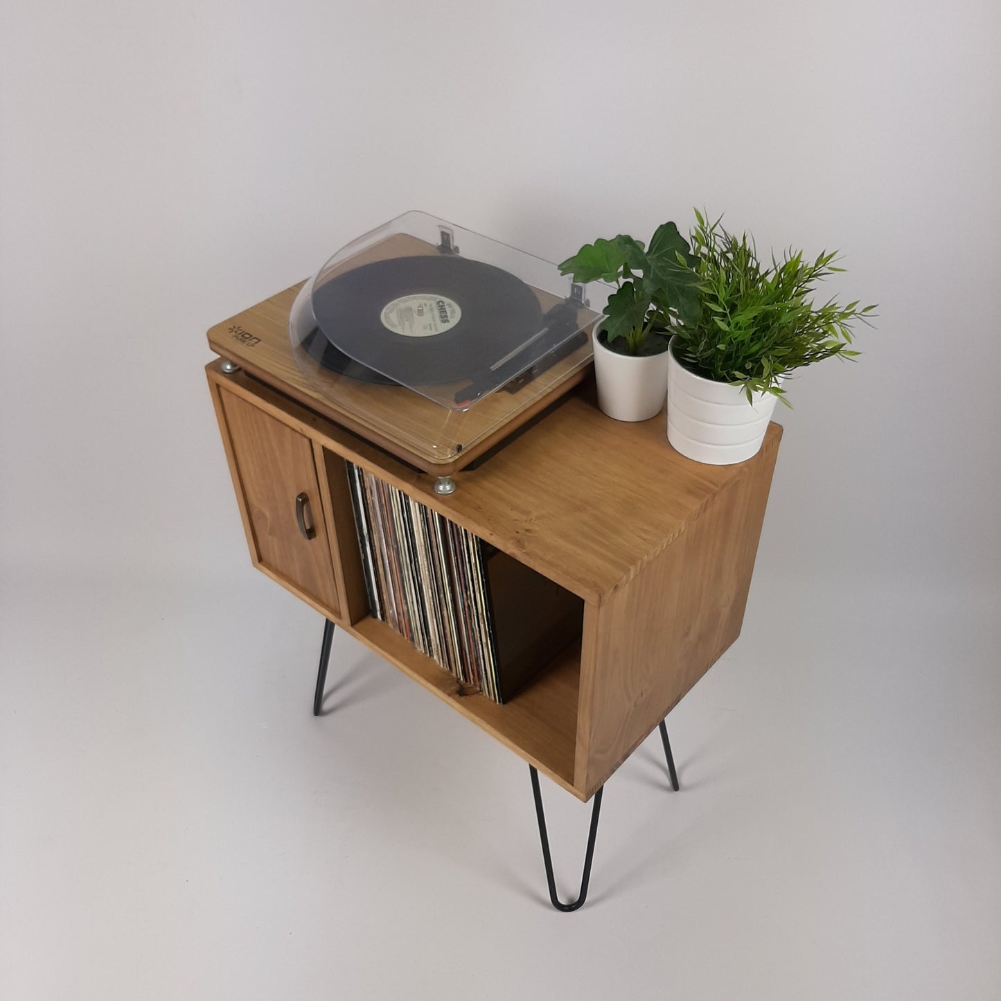 Oak Sideboard Brass Handle | Media Console | Black Mid Century Hairpin Legs | 1950s Design | Mod Furniture | Natural Furniture