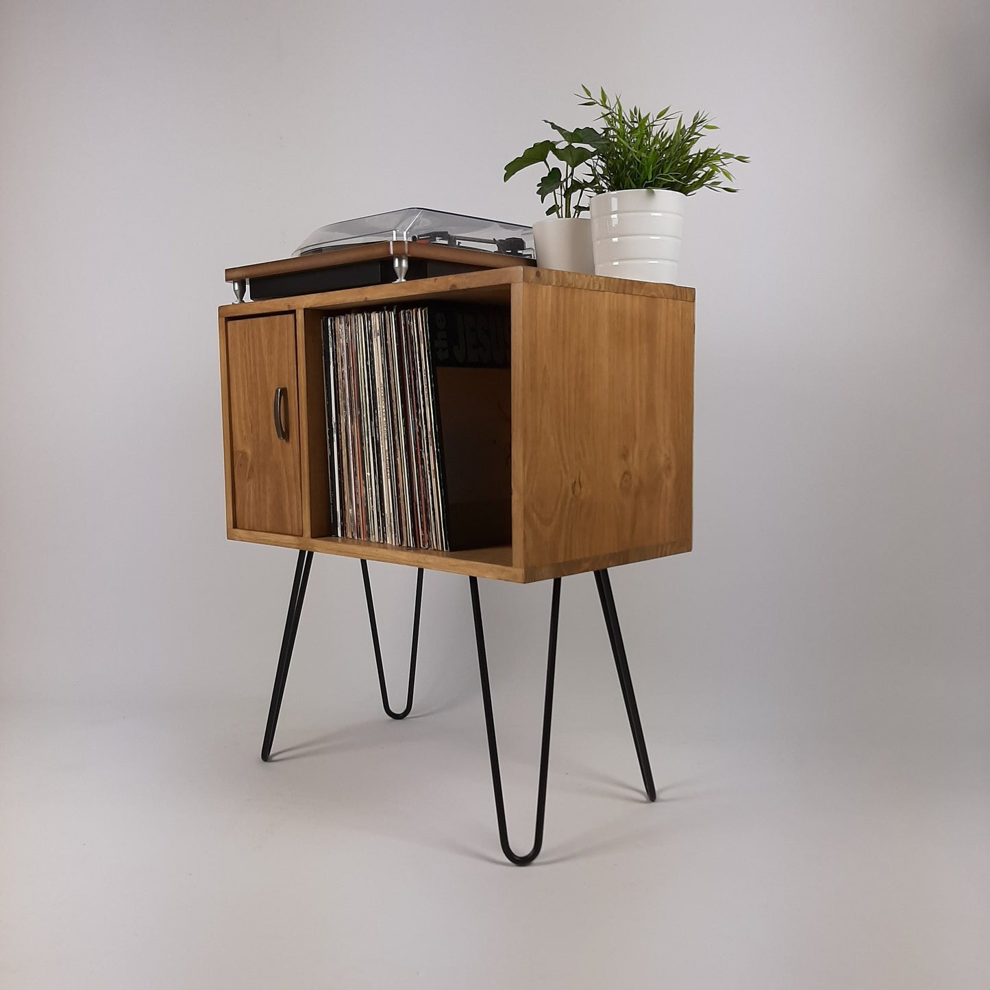 Oak Sideboard Brass Handle | Media Console | Black Mid Century Hairpin Legs | 1950s Design | Mod Furniture | Natural Furniture