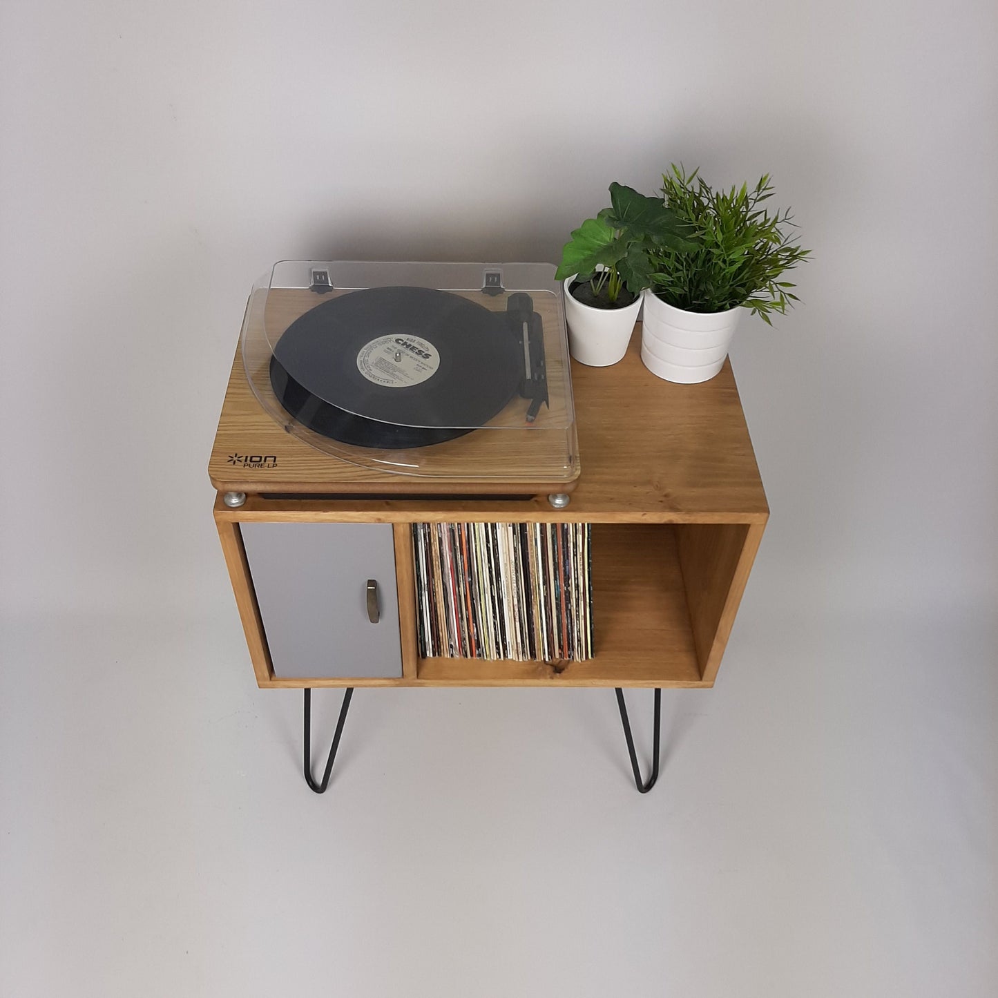 Small Oak Credenza | Grey Door | Media Unit | Storage Buffet | Scandi Minimalist Design | Hairpin Legs Table