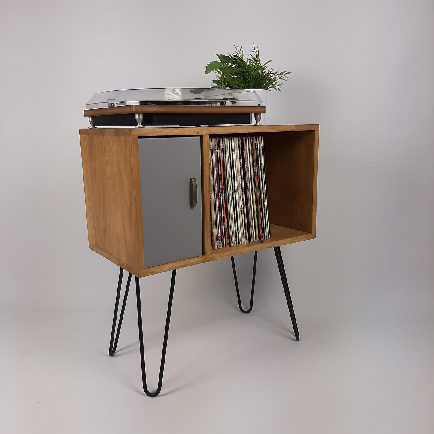 Small Oak Credenza | Grey Door | Media Unit | Storage Buffet | Scandi Minimalist Design | Hairpin Legs Table