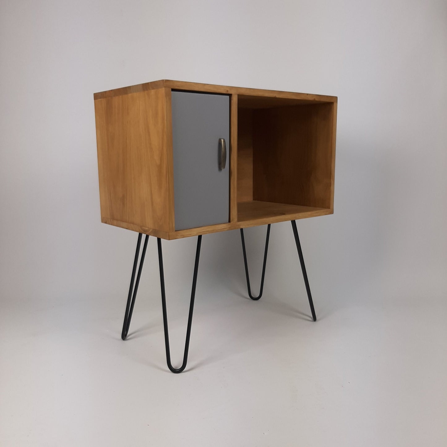 Small Oak Credenza | Grey Door | Media Unit | Storage Buffet | Scandi Minimalist Design | Hairpin Legs Table