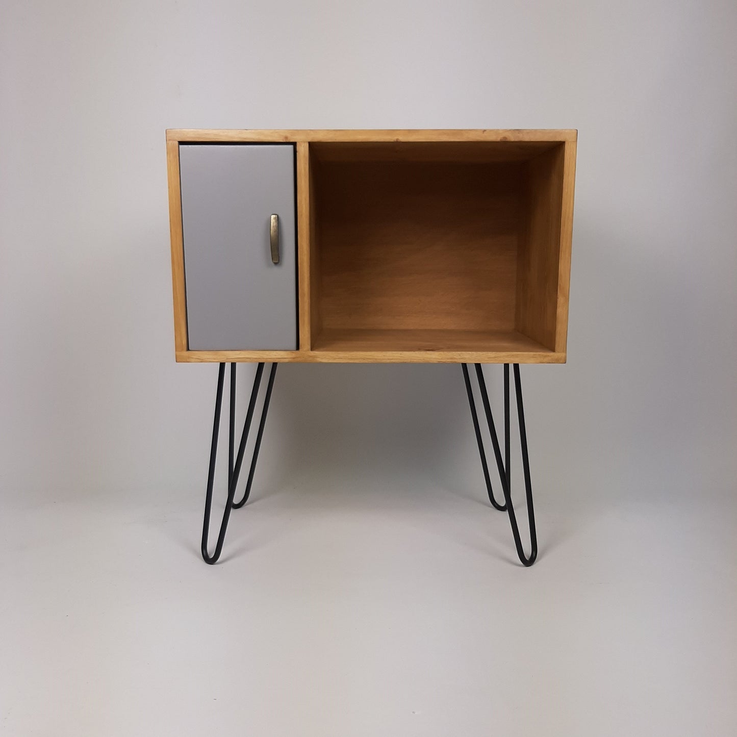 Small Oak Credenza | Grey Door | Media Unit | Storage Buffet | Scandi Minimalist Design | Hairpin Legs Table
