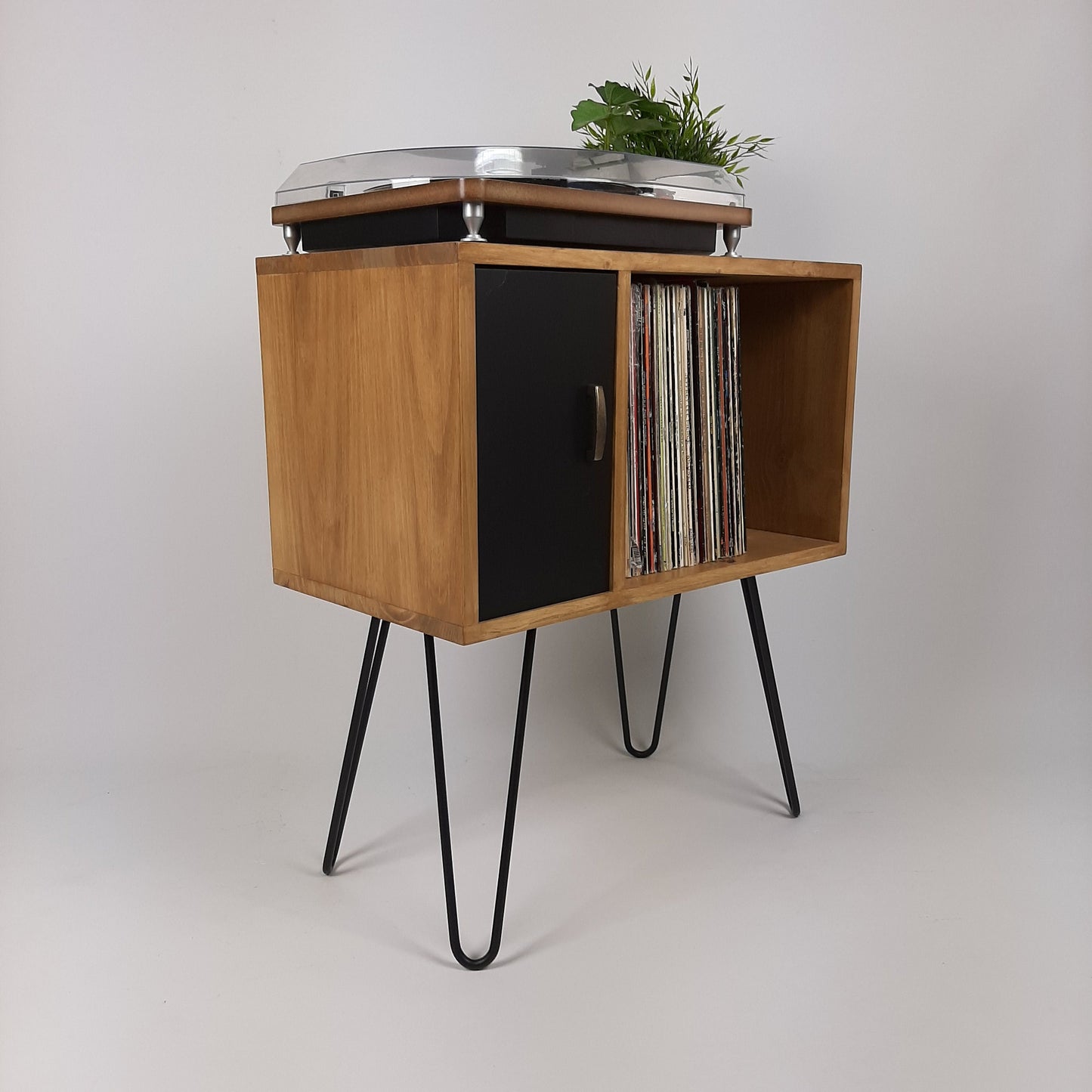 Small Oak Credenza | Black Door | Media Unit | Storage Buffet | Scandi Minimalist Design | Hairpin Legs Table