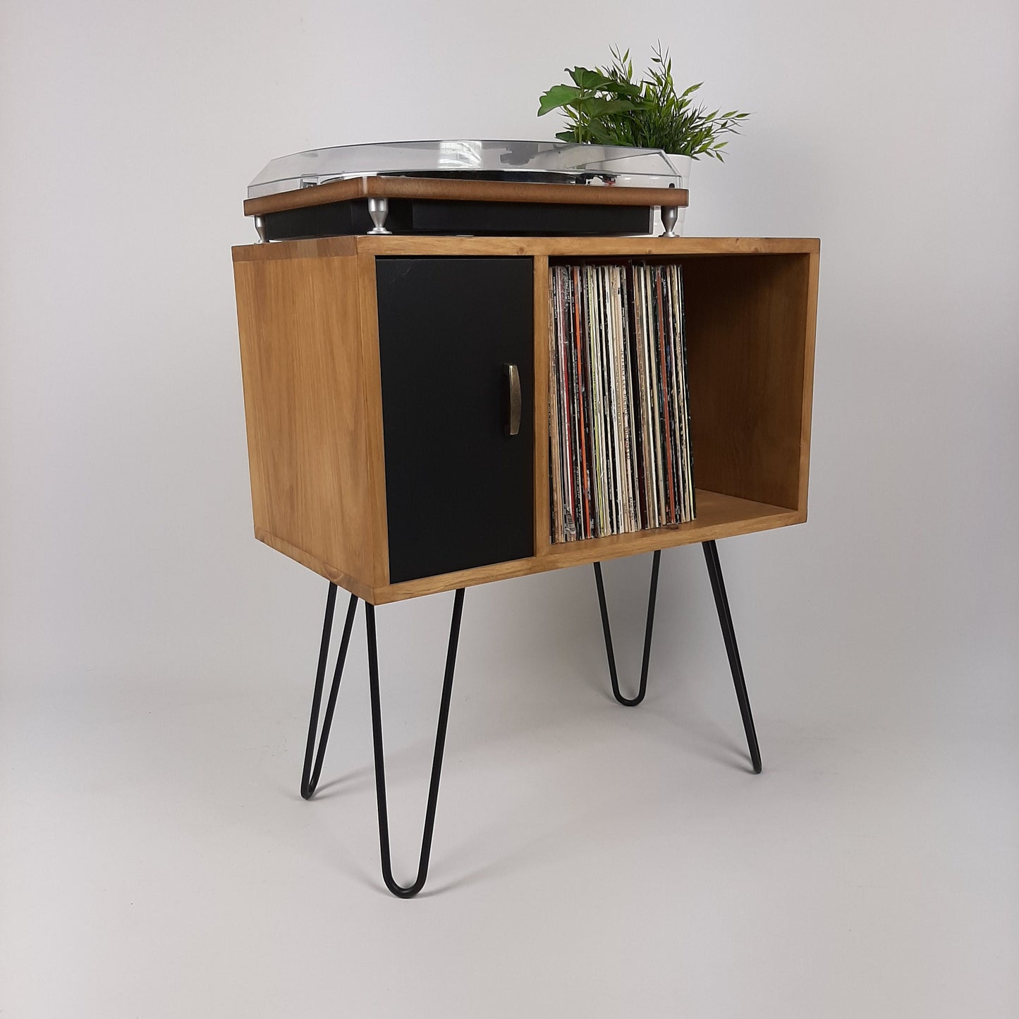 Small Oak Credenza | Black Door | Media Unit | Storage Buffet | Scandi Minimalist Design | Hairpin Legs Table