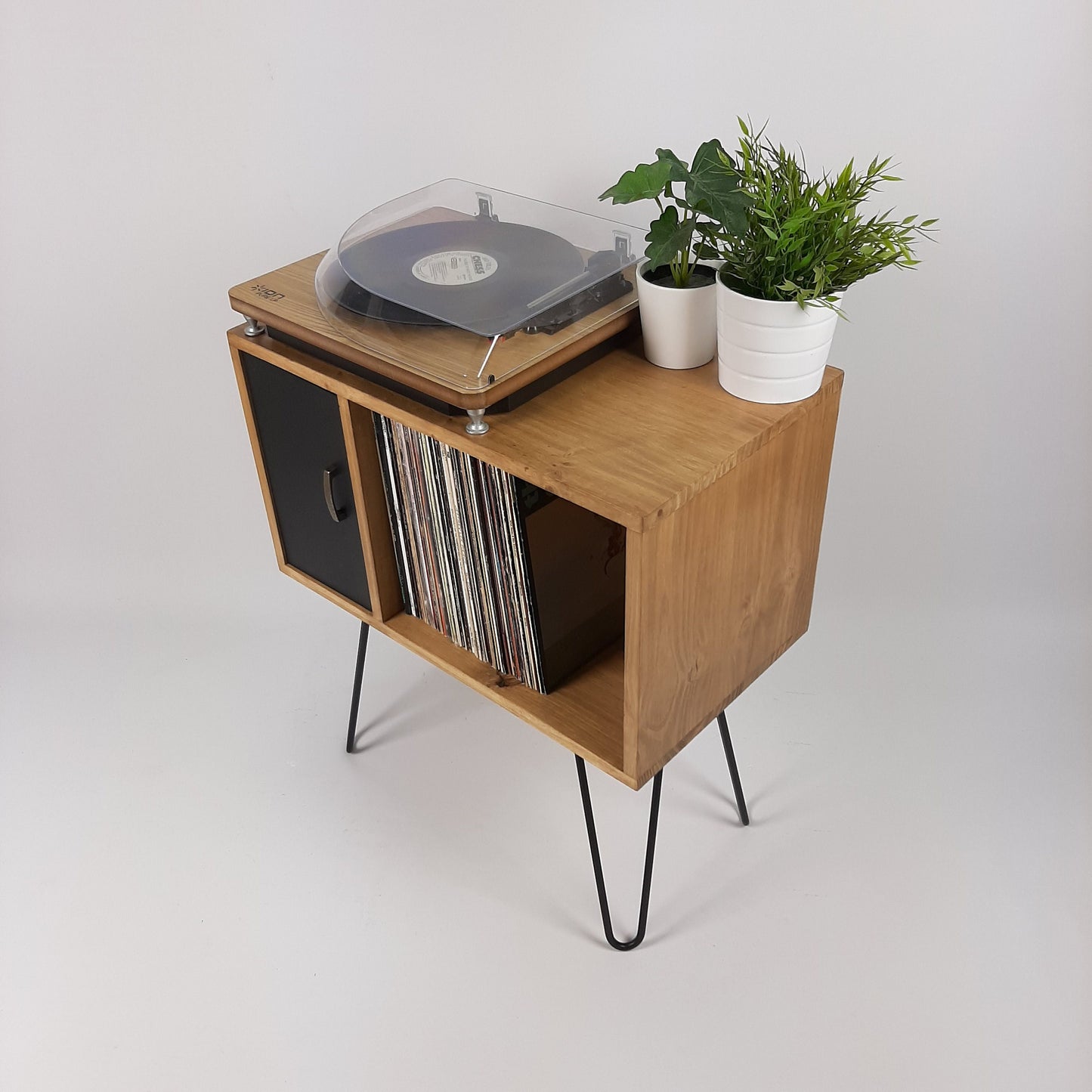 Small Oak Credenza | Black Door | Media Unit | Storage Buffet | Scandi Minimalist Design | Hairpin Legs Table