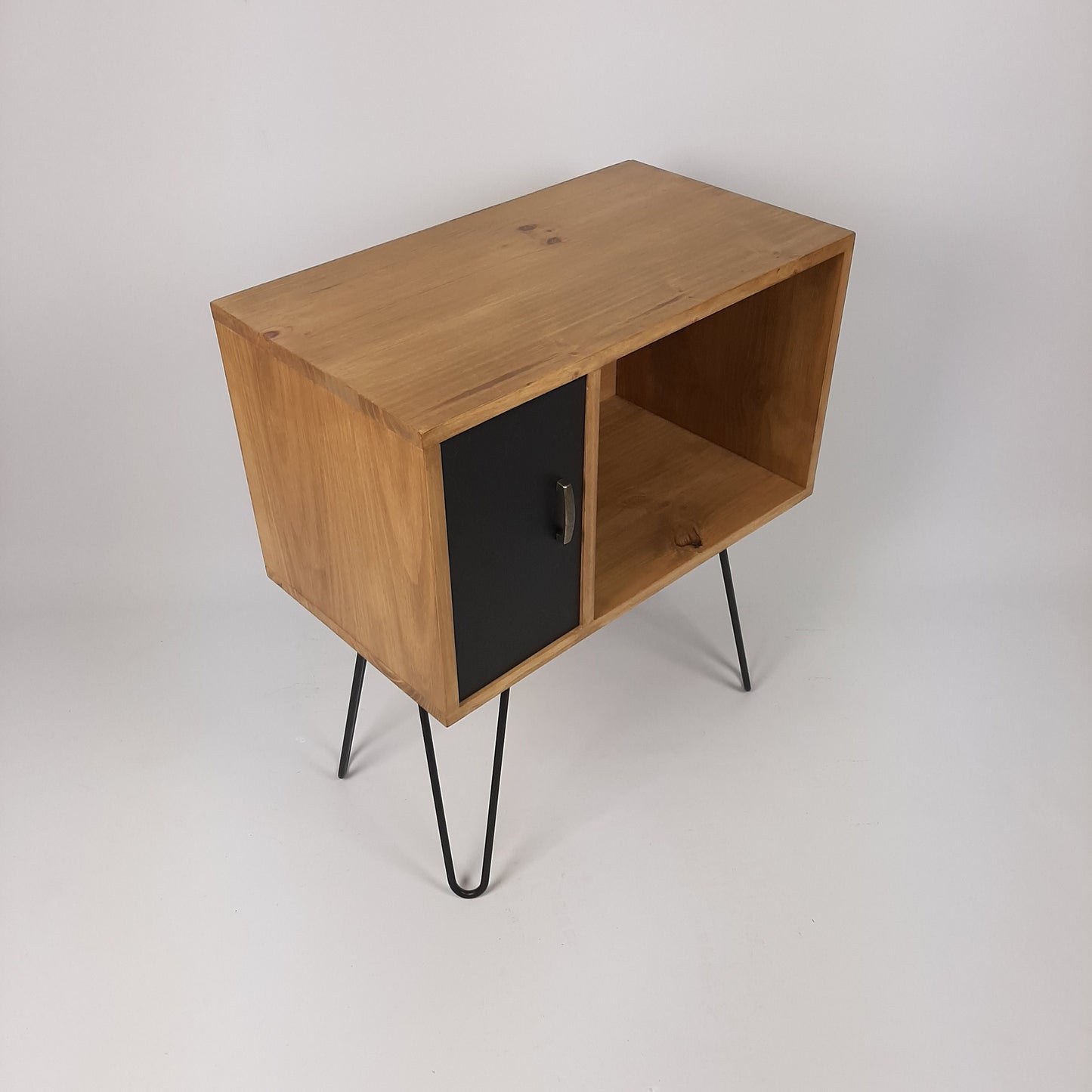 Small Oak Credenza | Black Door | Media Unit | Storage Buffet | Scandi Minimalist Design | Hairpin Legs Table