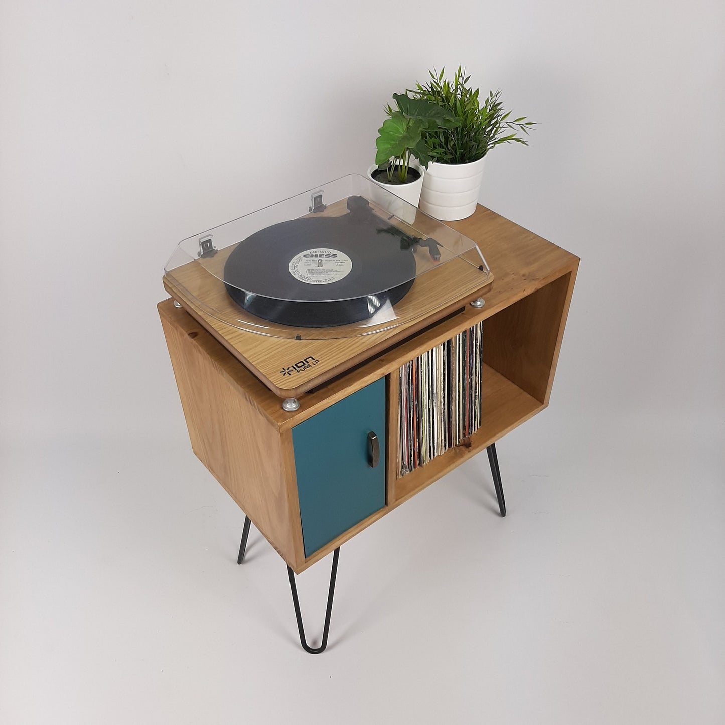 Small Oak Credenza | Blue Door | Media Unit | Storage Buffet | Scandi Minimalist Design | Hairpin Legs Table