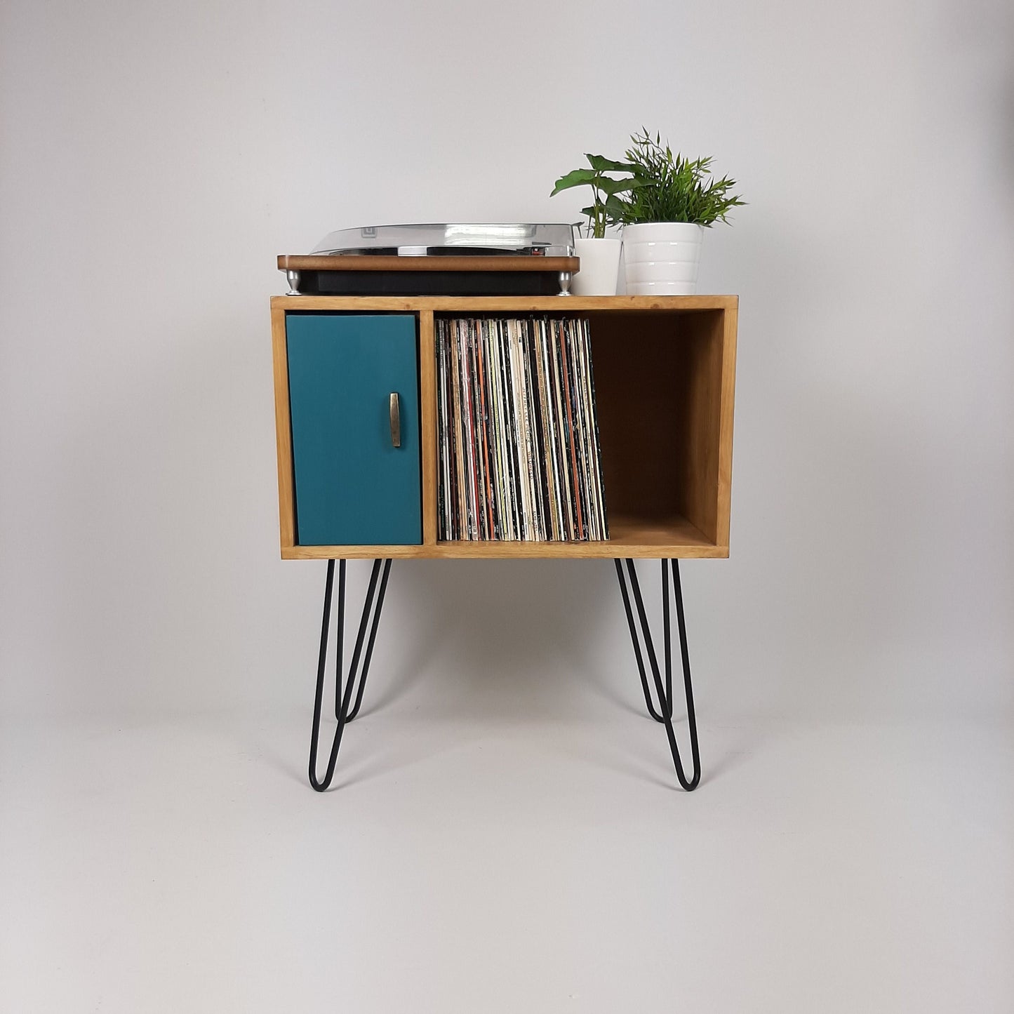 Small Oak Credenza | Blue Door | Media Unit | Storage Buffet | Scandi Minimalist Design | Hairpin Legs Table