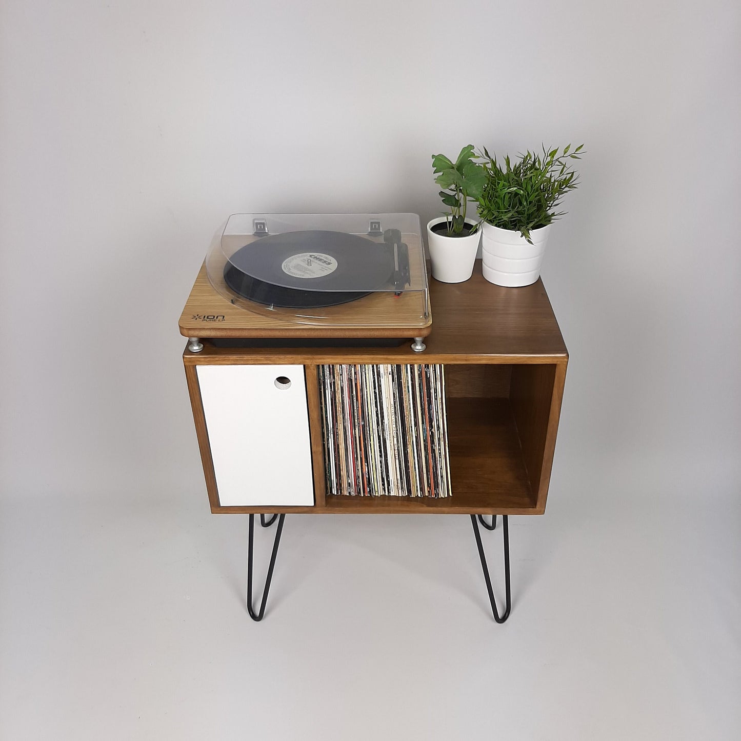Walnut Sideboard Perfect for Vinyl Storage | Black Hairpin Legs | Handmade Sideboard | Solid Wood | Small | Compact