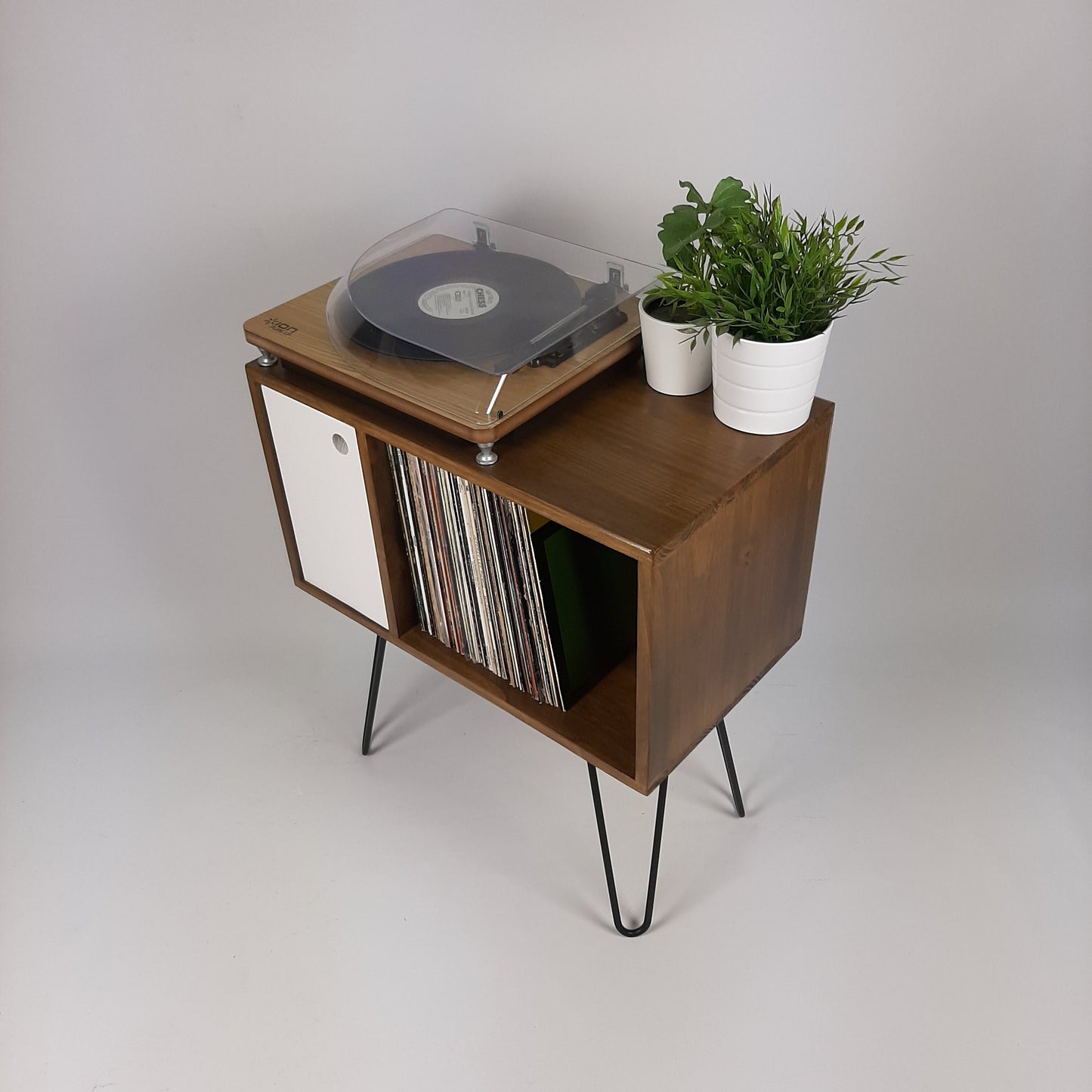 Walnut Sideboard Perfect for Vinyl Storage | Black Hairpin Legs | Handmade Sideboard | Solid Wood | Small | Compact