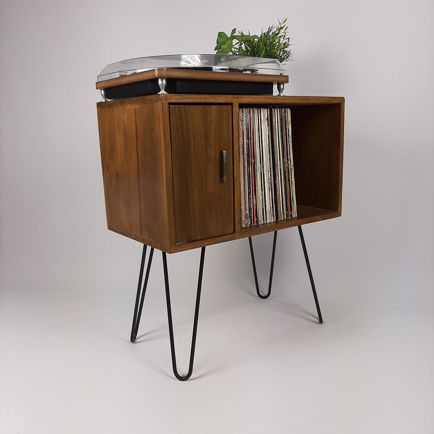 Designer Cabinet | Small Media Console | Brass Hairpin Legs | Walnut Sideboard | Vinyl Record Storage | Danish Furniture | Scandi
