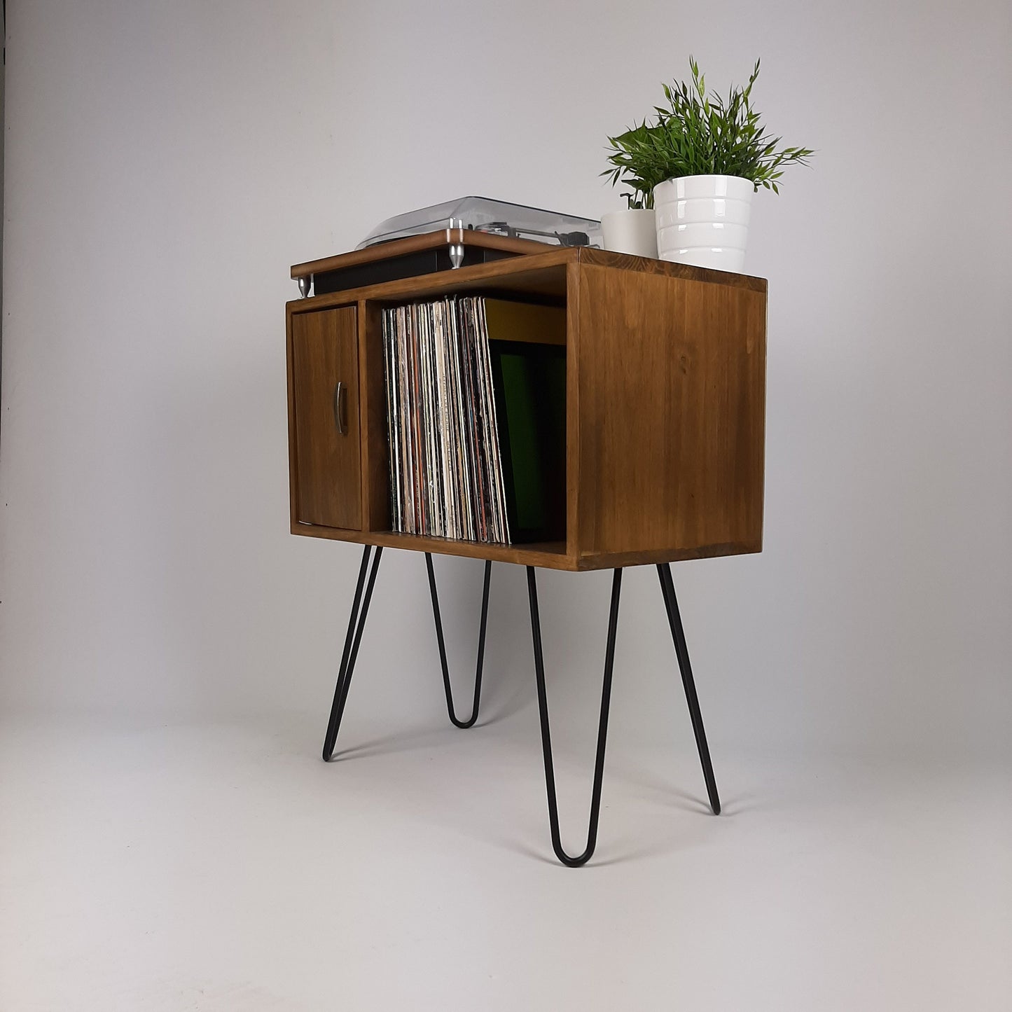 Designer Cabinet | Small Media Console | Brass Hairpin Legs | Walnut Sideboard | Vinyl Record Storage | Danish Furniture | Scandi