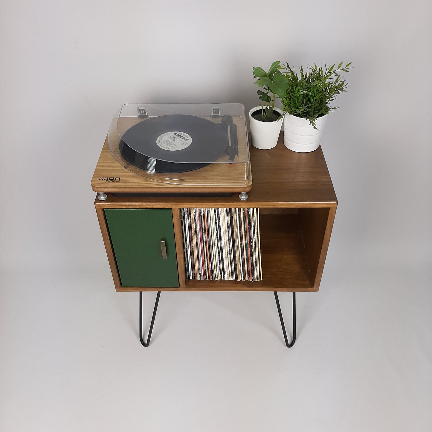 Classic Hairpin Leg Table | Green Door | Media Console | Vinyl Record Storage | Small TV Stand | Wooden Sideboard | Credenza