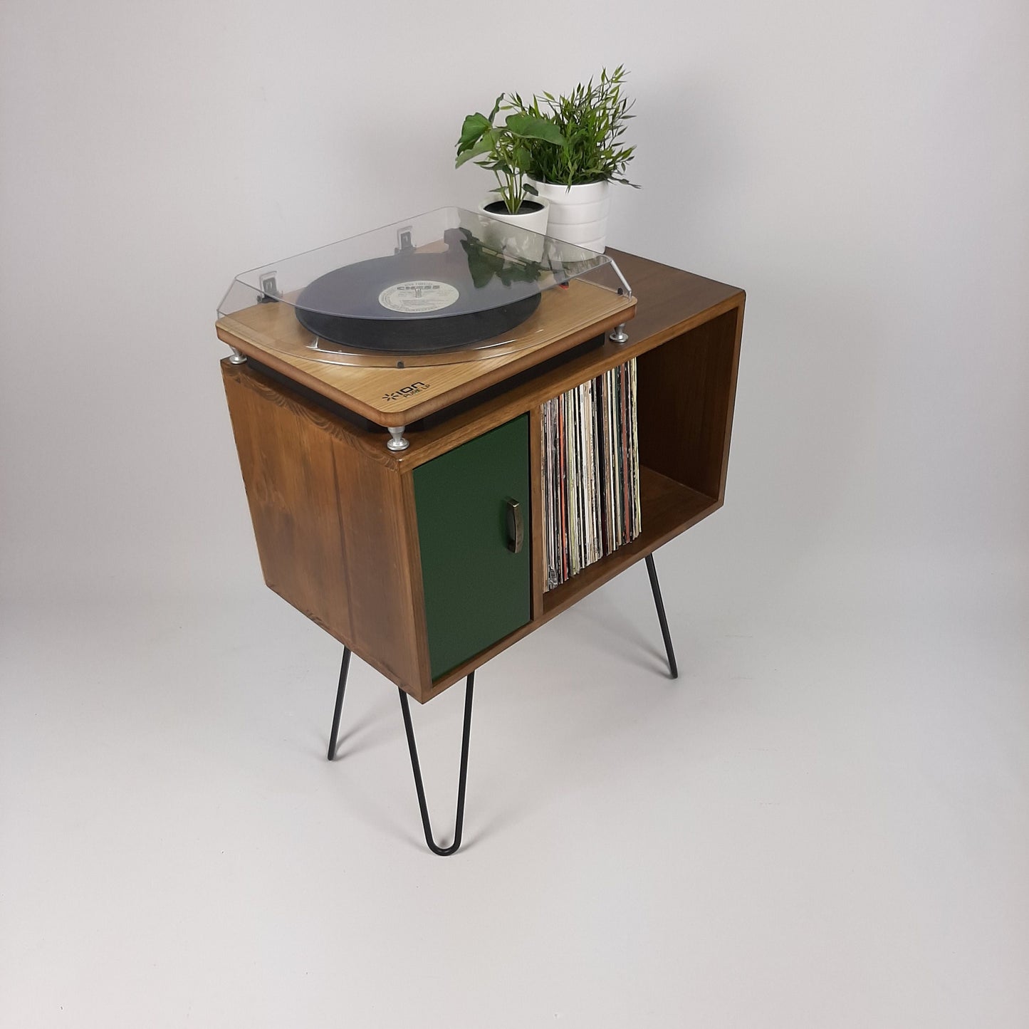 Classic Hairpin Leg Table | Green Door | Media Console | Vinyl Record Storage | Small TV Stand | Wooden Sideboard | Credenza
