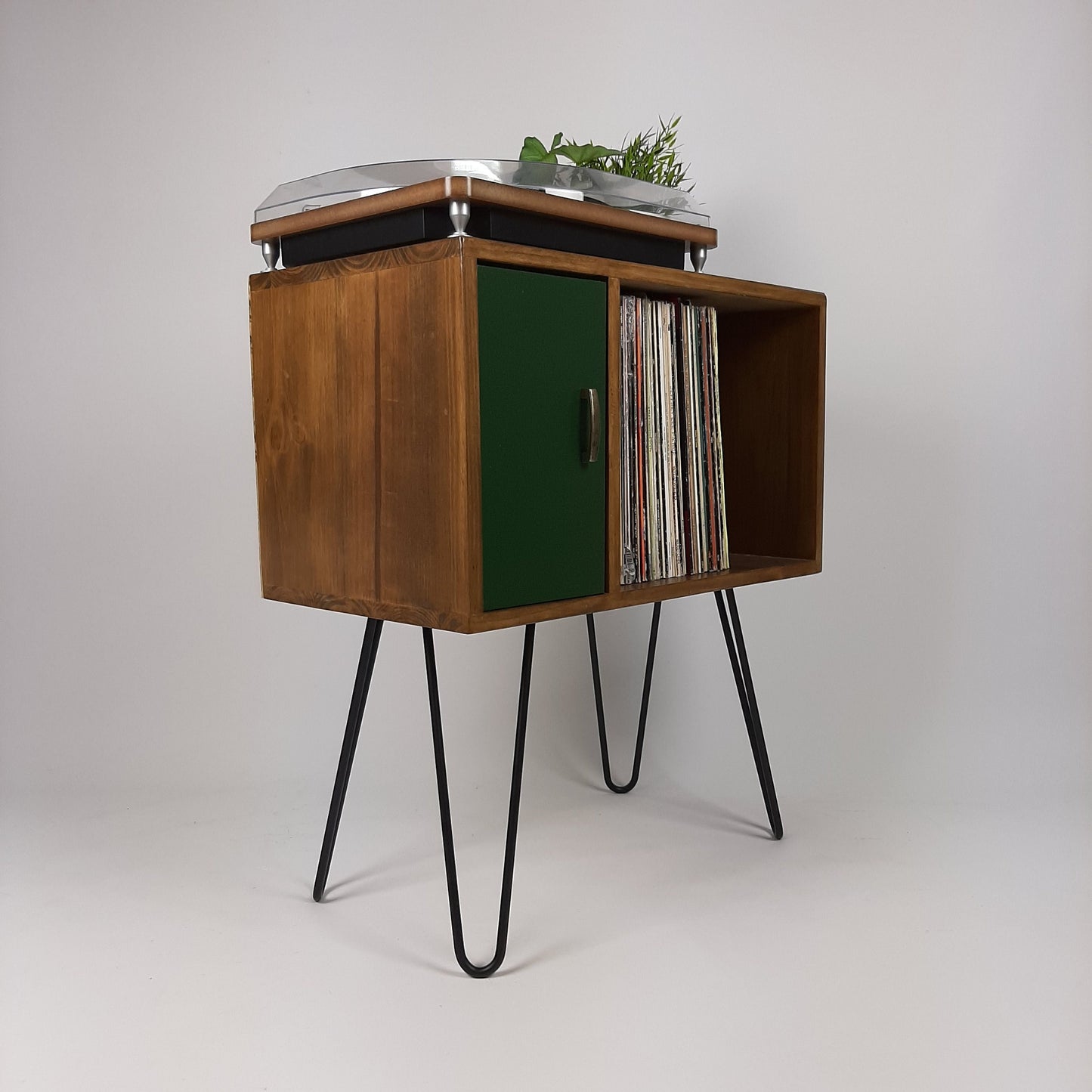 Classic Hairpin Leg Table | Green Door | Media Console | Vinyl Record Storage | Small TV Stand | Wooden Sideboard | Credenza