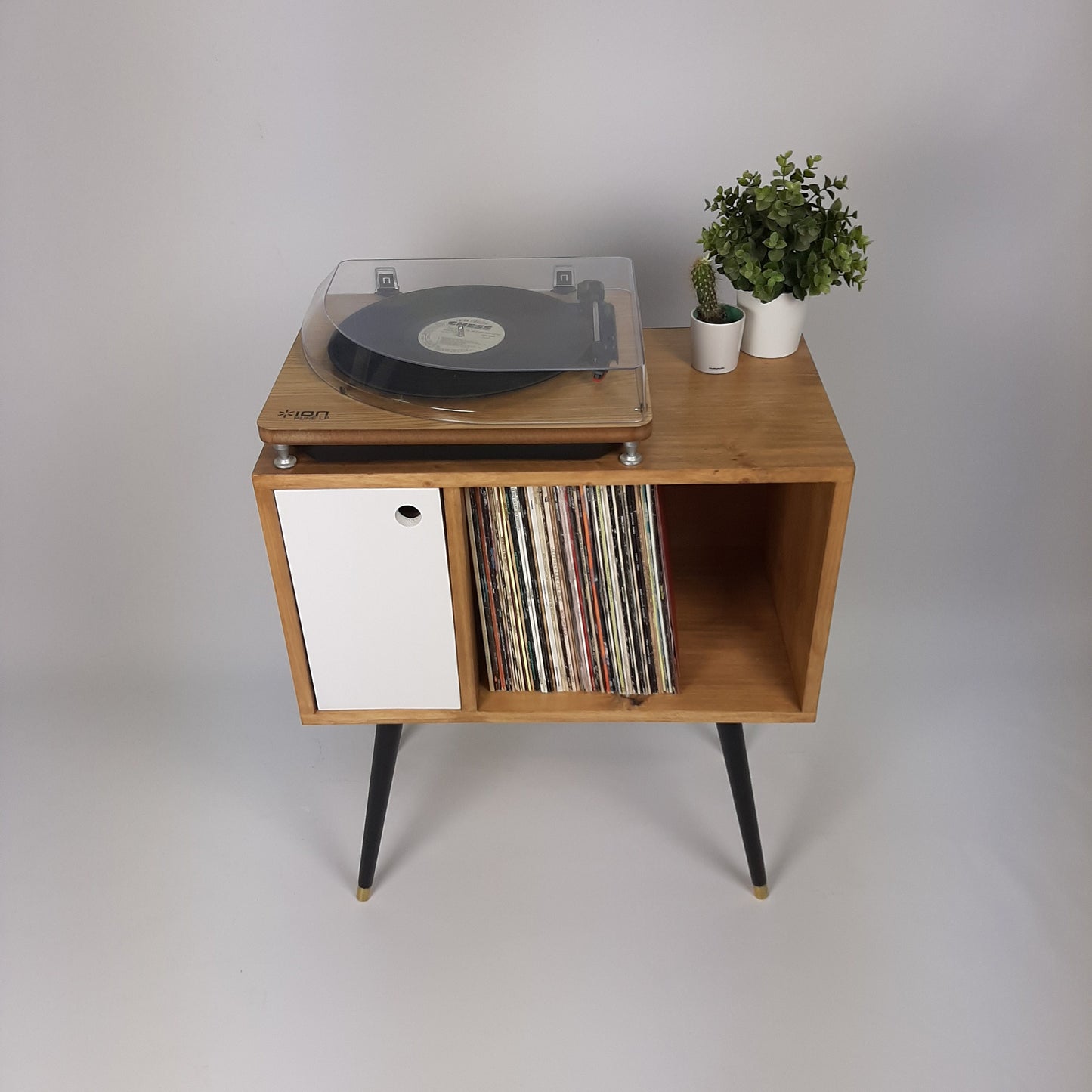 Small Oak Sideboard | Vinyl Record Storage | Console Table | Record Cabinet | Mid Century Modern Legs | Dansette Record Table