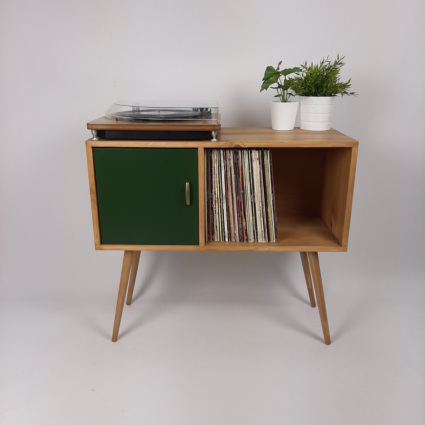 Oak Sideboard Green Door | Media Console | Vinyl Record Storage | Record Cabinet | Media Sideboard | Solid Wood