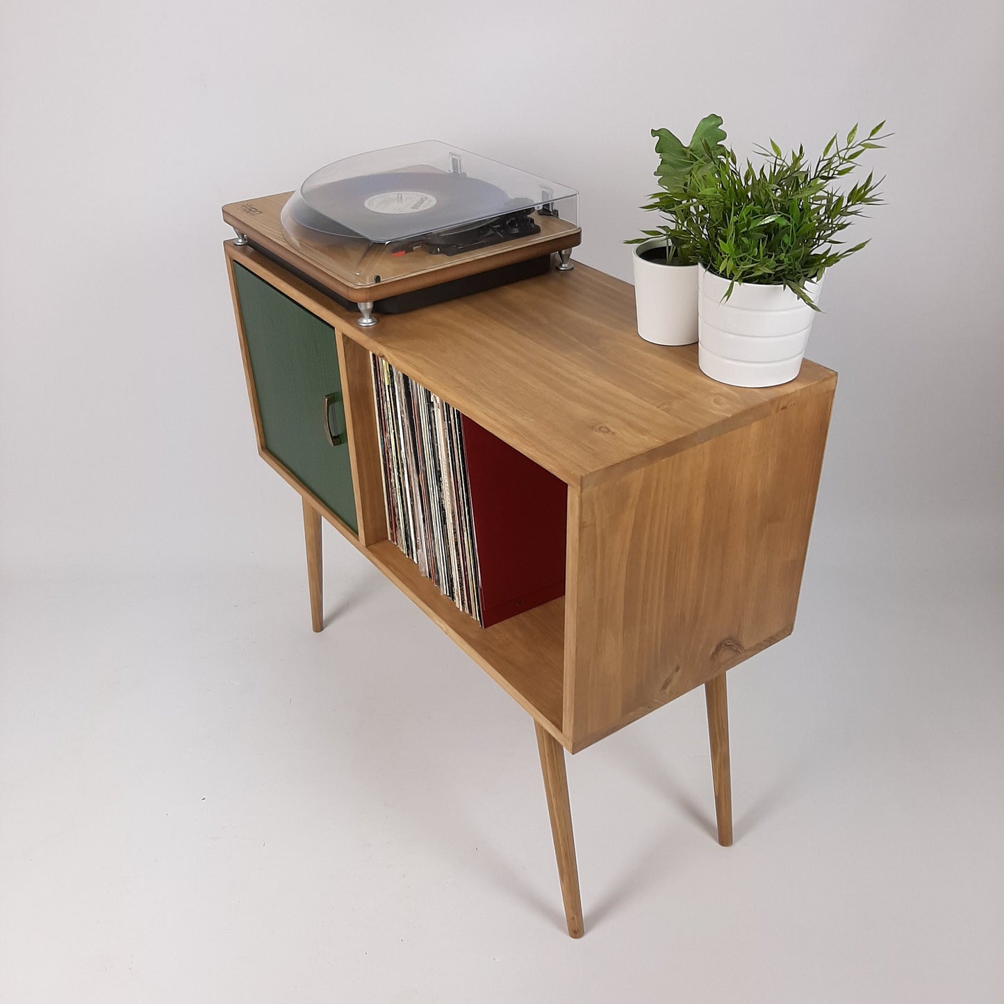 Oak Sideboard Green Door | Media Console | Vinyl Record Storage | Record Cabinet | Media Sideboard | Solid Wood