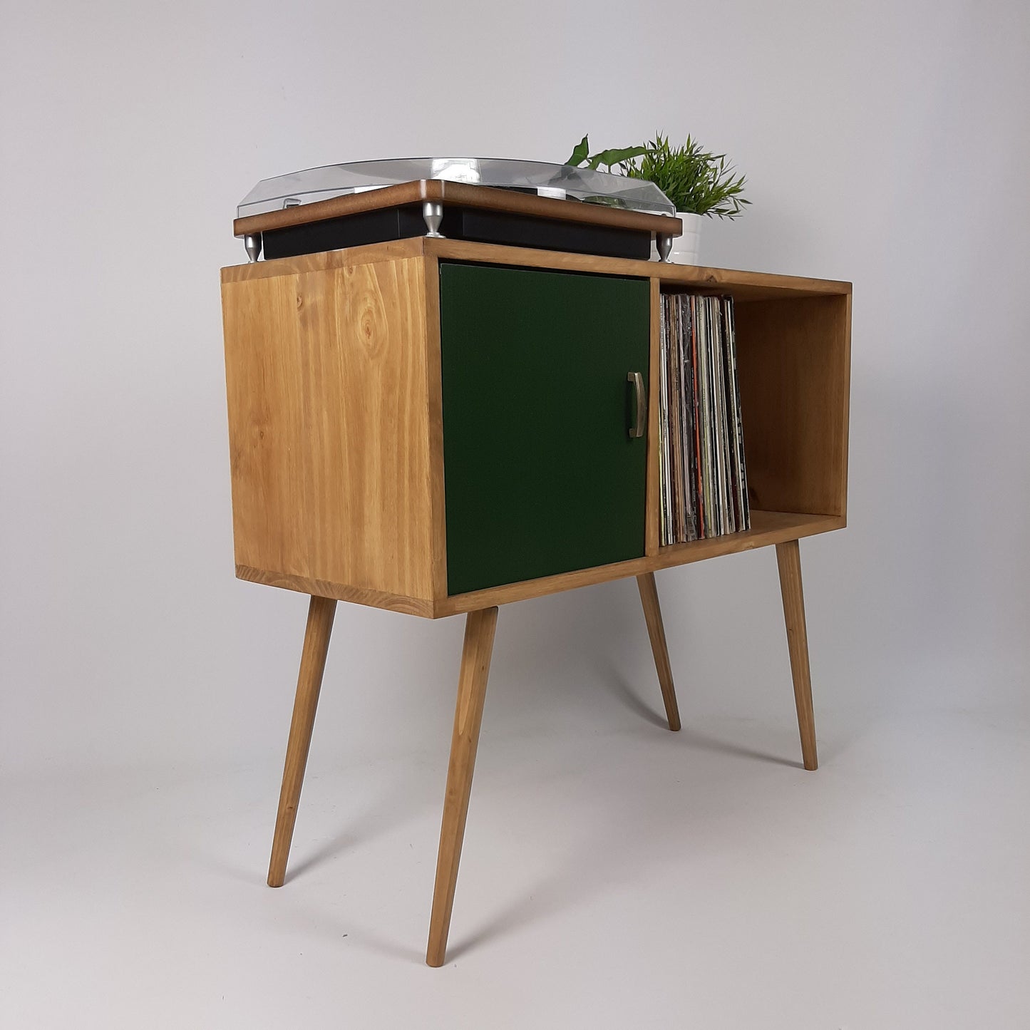 Oak Sideboard Green Door | Media Console | Vinyl Record Storage | Record Cabinet | Media Sideboard | Solid Wood