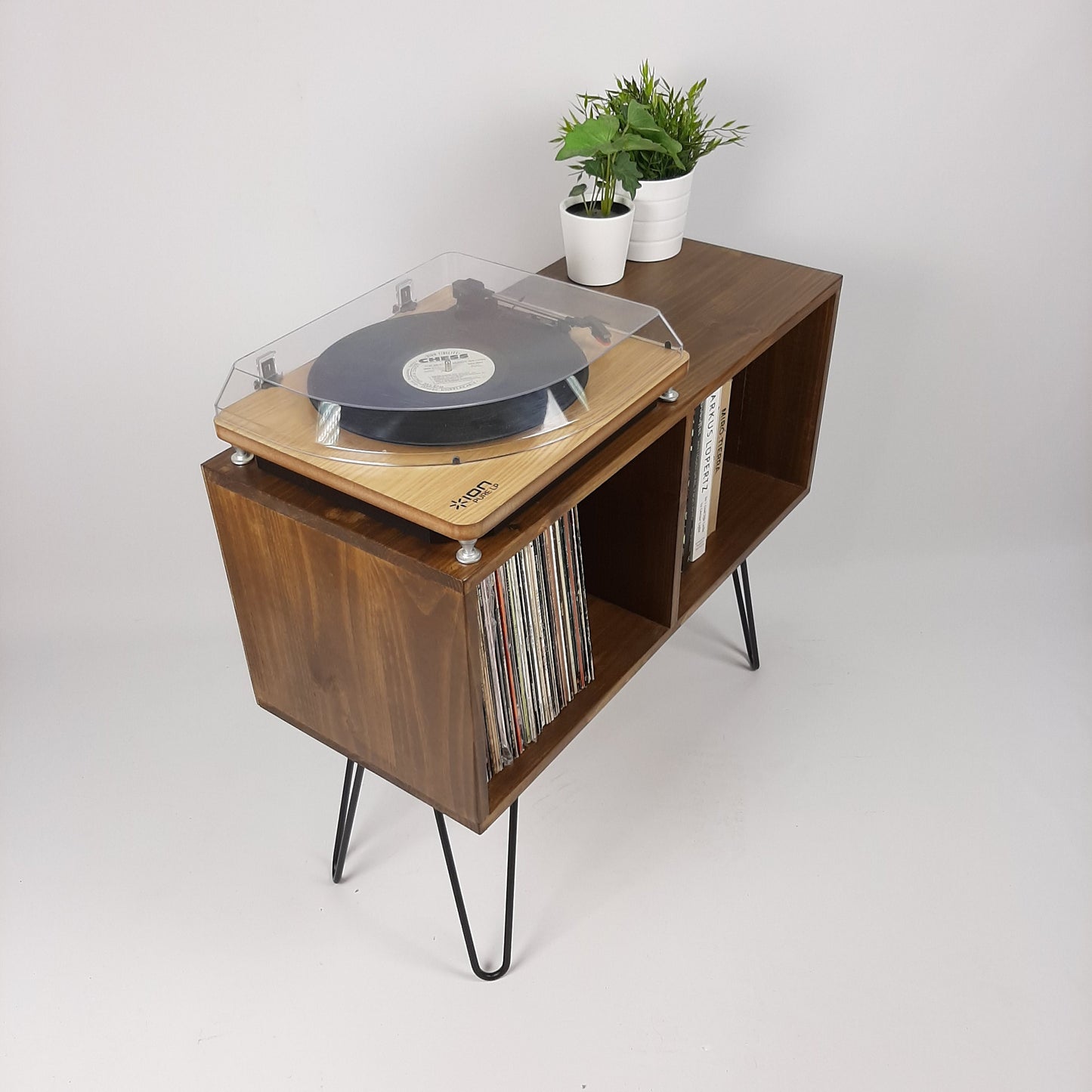 Walnut Sideboard Black Haipin Legs Table | Maple Sideboard | Media Console | Mid Century Modern Vinyl Storage | Mid Century Sideboard
