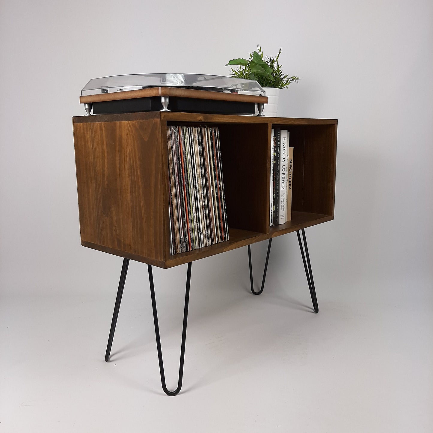Walnut Sideboard Black Haipin Legs Table | Maple Sideboard | Media Console | Mid Century Modern Vinyl Storage | Mid Century Sideboard