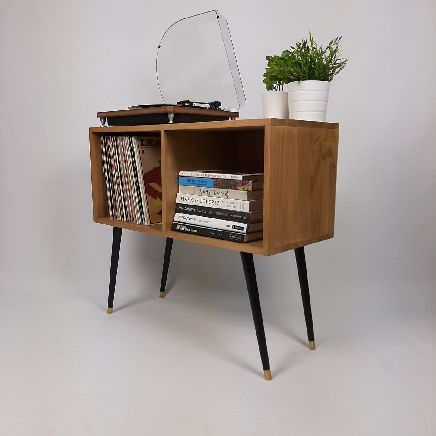Oak Sideboard w/ Black Mid Century Legs | Classic Style | Vinyl Record Table