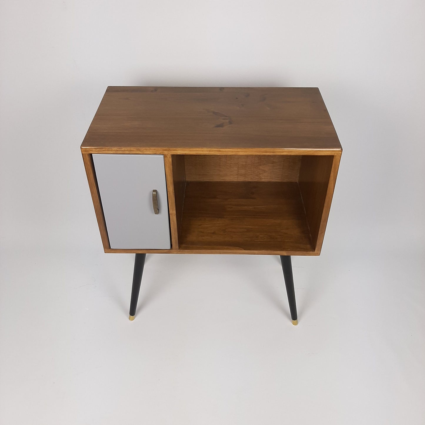 Compact Classic Sideboard with Pearl Grey Door | Media Console | Media Console with Black Legs | Mid Century Modern Design |