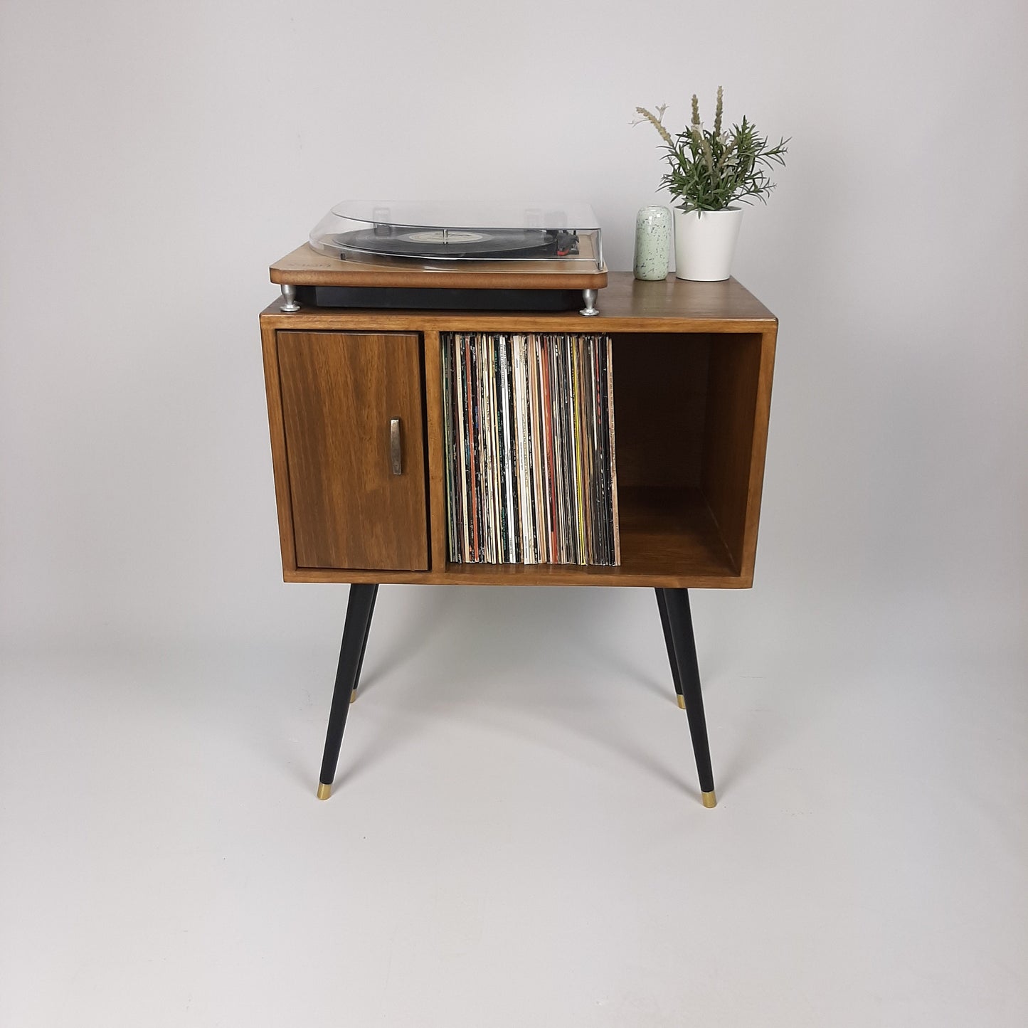 Compact Classic Sideboard with Brass Handle | Media Console | Media Console with Black Legs | Mid Century Modern Design |