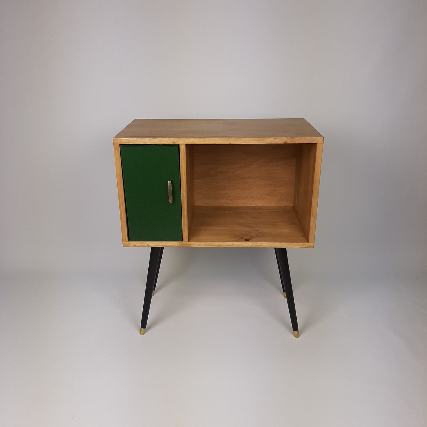 Oak Sideboard with Forest Green Door | Vinyl Record Storage | Console Table | Vinyl Cabinet | Mid Century Modern Legs | Dansette Record