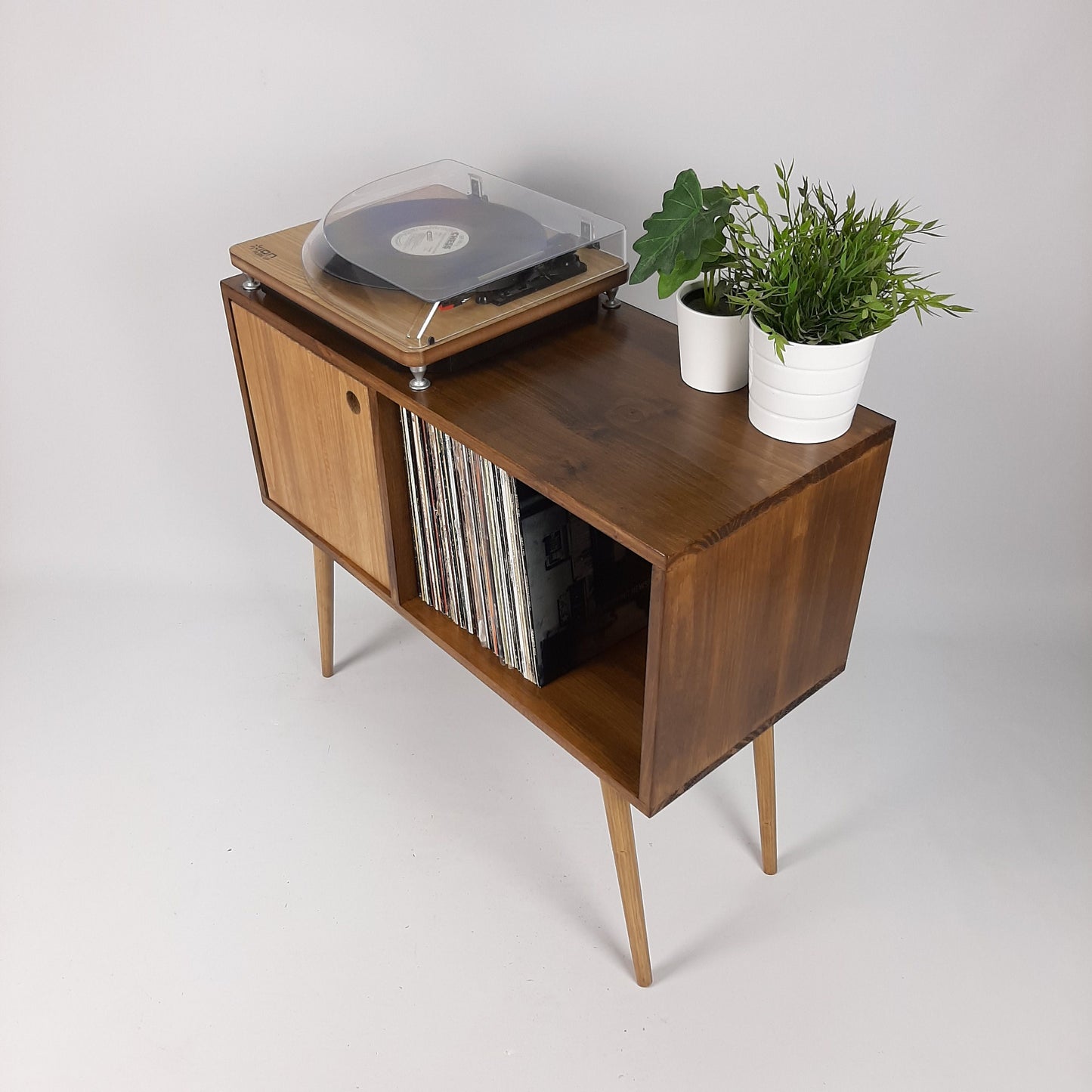 Walnut Sideboard with Oak Legs & Oak Door | Vinyl Record Storage | Mid Century Cabinet | Sideboard | Vinyl Storage | Coffee Table