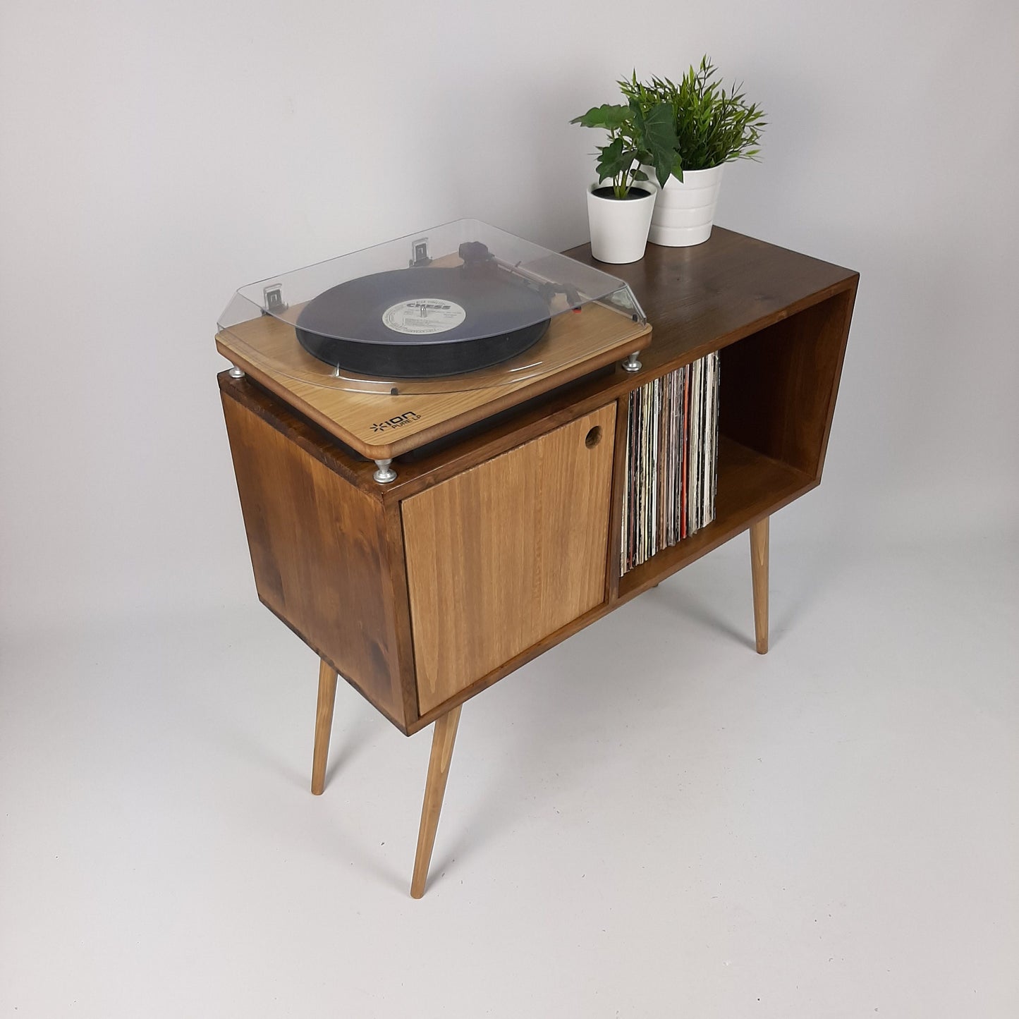 Walnut Sideboard with Oak Legs & Oak Door | Vinyl Record Storage | Mid Century Cabinet | Sideboard | Vinyl Storage | Coffee Table