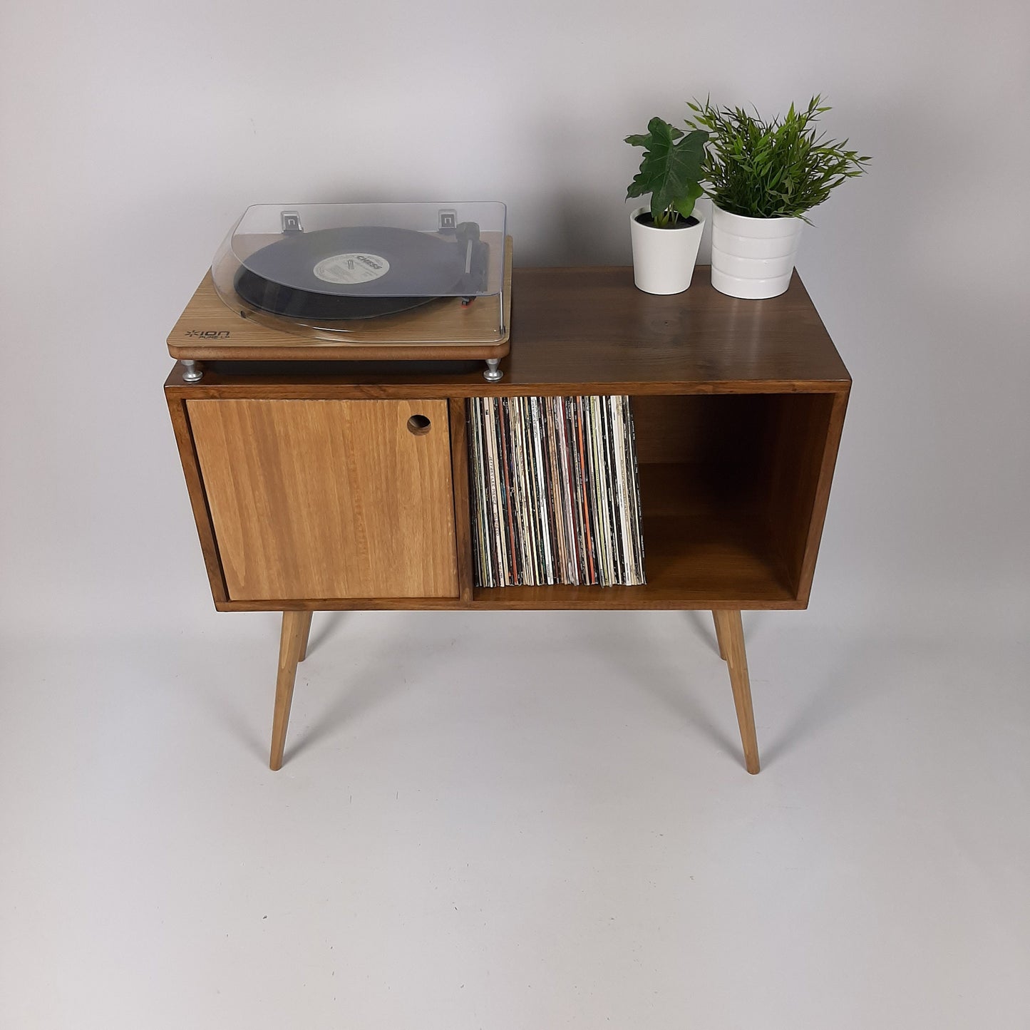 Walnut Sideboard with Oak Legs & Oak Door | Vinyl Record Storage | Mid Century Cabinet | Sideboard | Vinyl Storage | Coffee Table