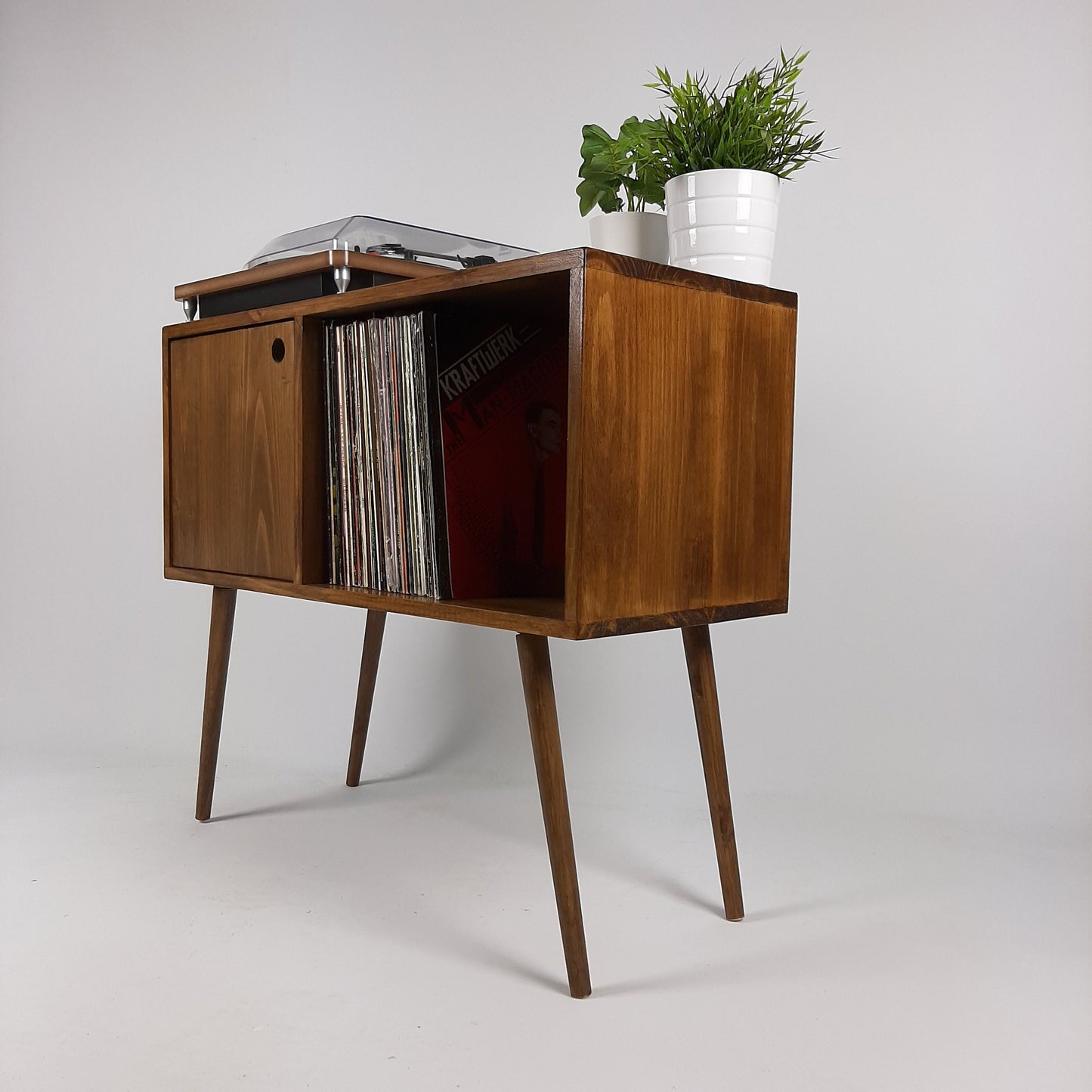 Record Table Walnut with Wooden Legs | Medium Sideboard | Media Console | Vinyl Cabinet | Solid Wood Vinyl Record Table