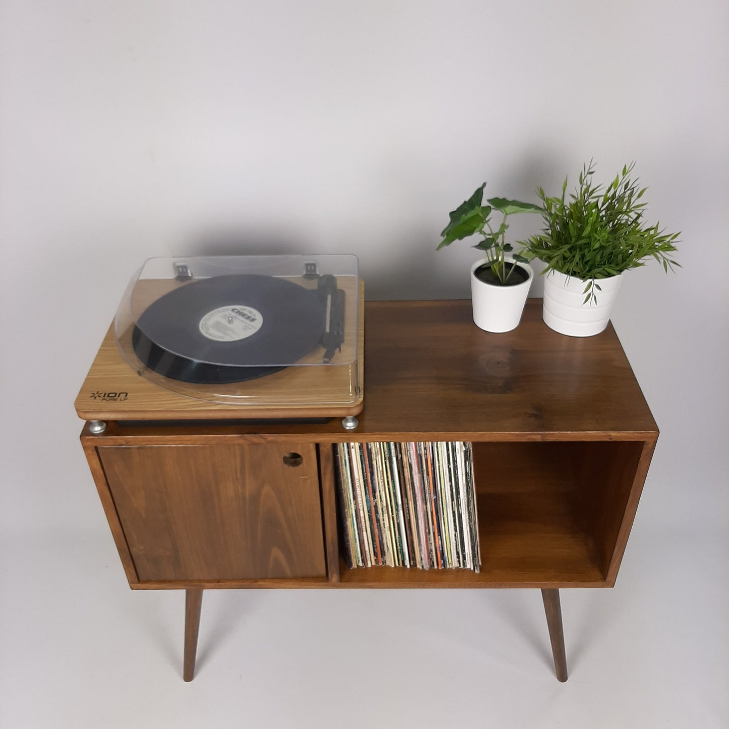 Record Table Walnut with Wooden Legs | Medium Sideboard | Media Console | Vinyl Cabinet | Solid Wood Vinyl Record Table