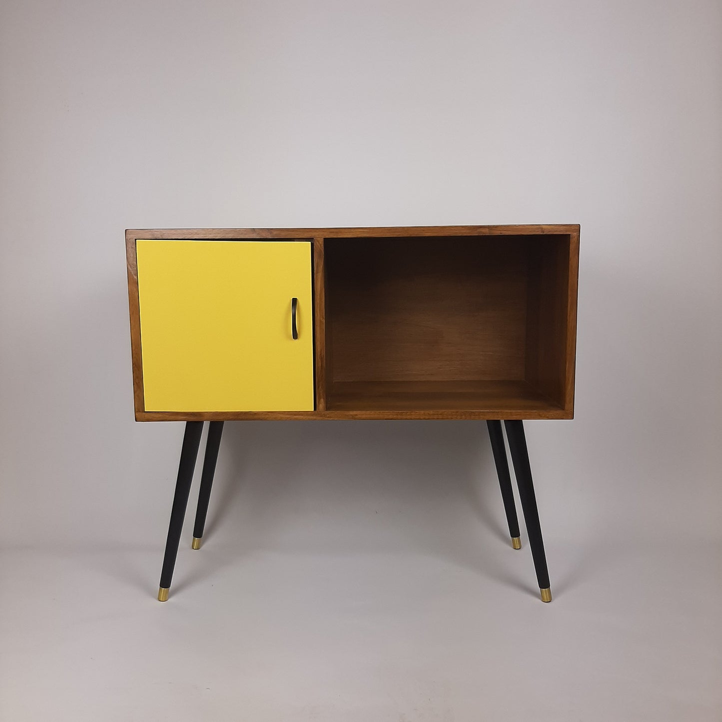 Walnut Sideboard | Mustard Yellow Door | Satin Black Handle and Dansette Legs | Record Table | TV Stand