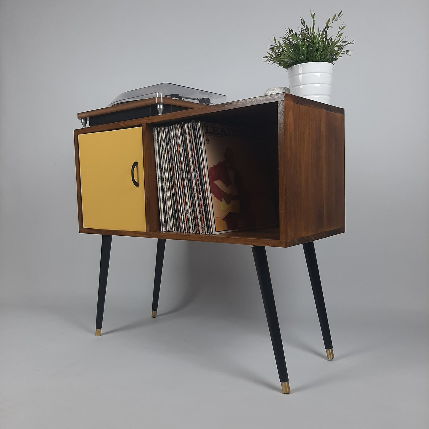 Walnut Sideboard | Mustard Yellow Door | Satin Black Handle and Dansette Legs | Record Table | TV Stand
