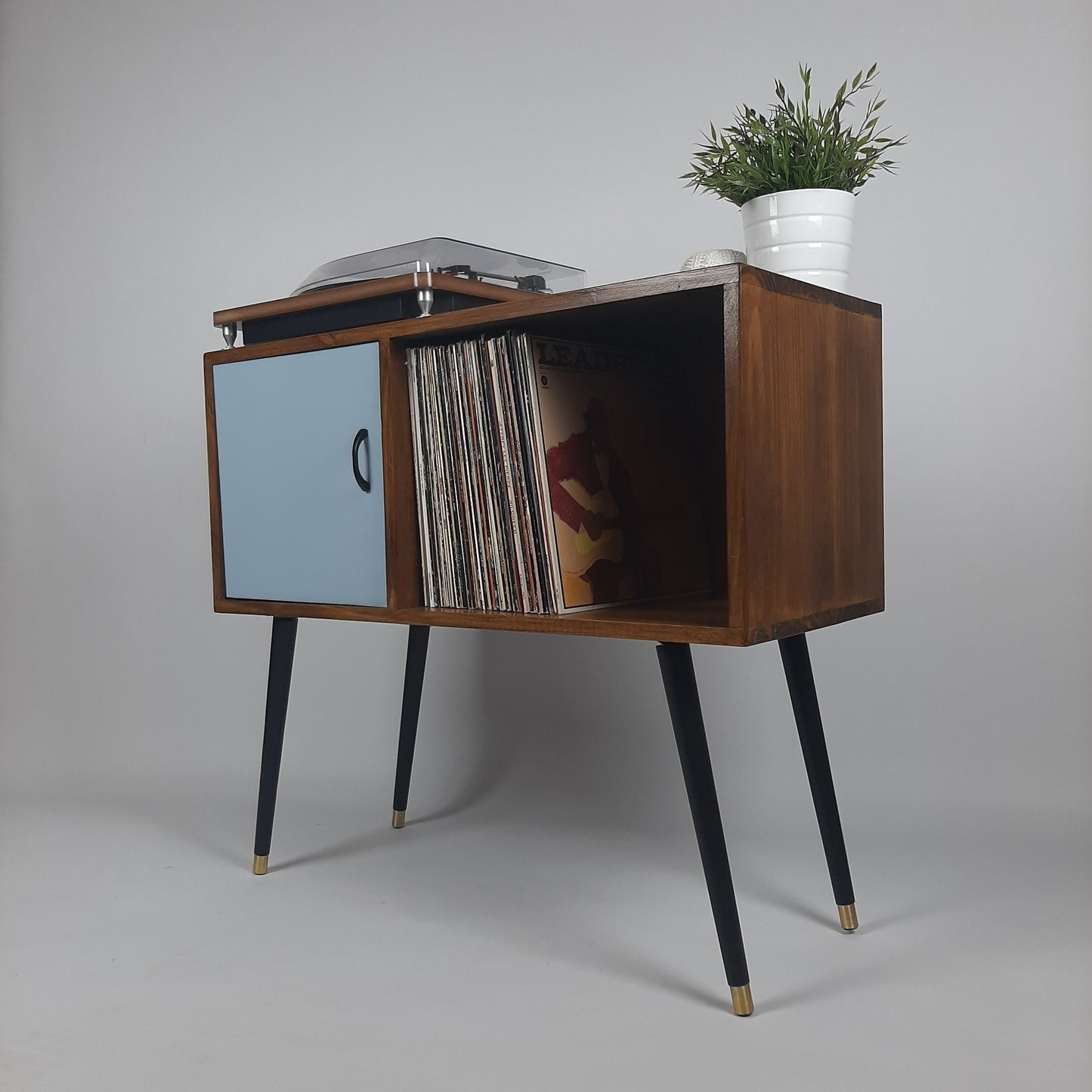 Walnut Sideboard | Pastel Marine Blue Door | Satin Black Handle and Dansette Legs | Record Table | TV Stand