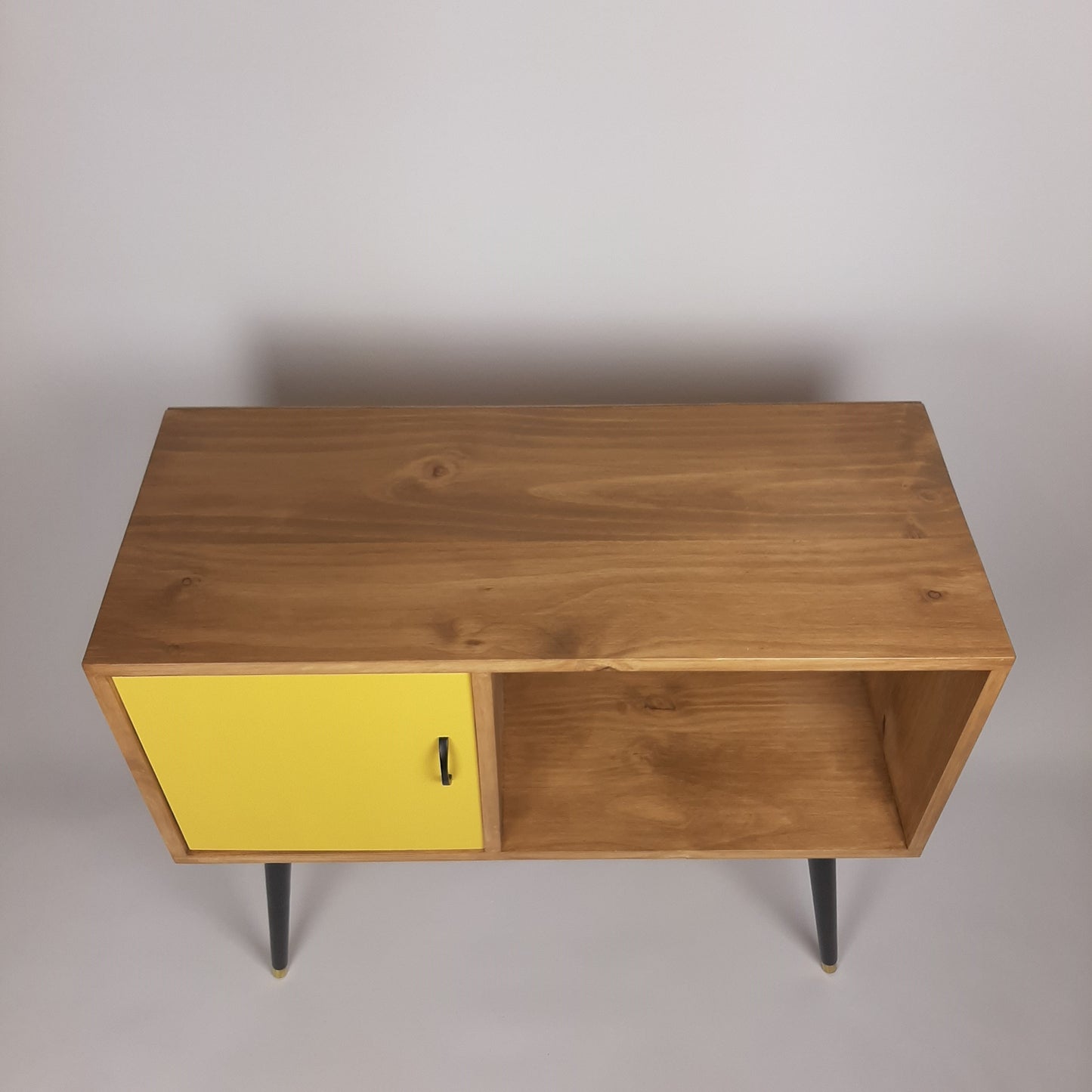 Oak Console Table with Mustard Yellow Door and Satin Black Handle | Vinyl Record Storage | Credenza | 100 % Sustainable | Pink