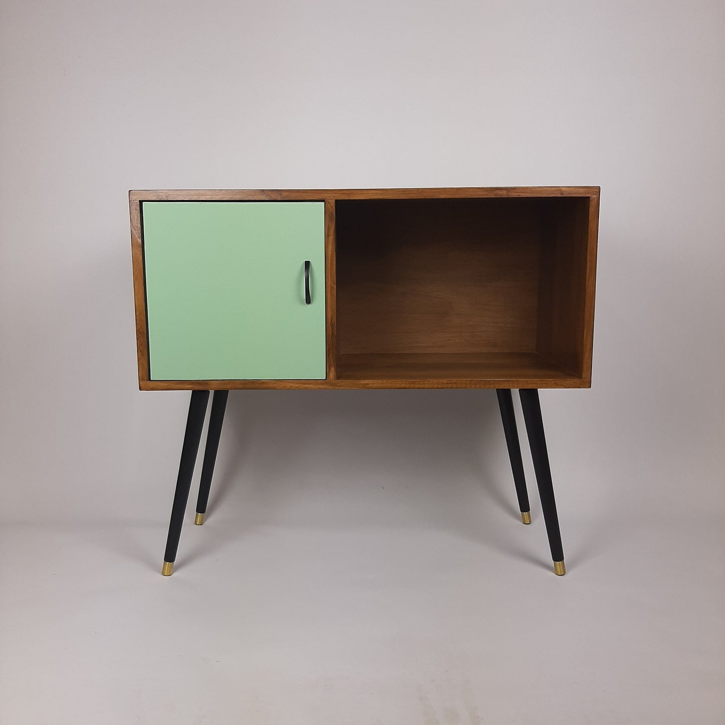 Walnut Sideboard | Pastel Green Door | Satin Black Handle and Dansette Legs | Record Table | TV Stand