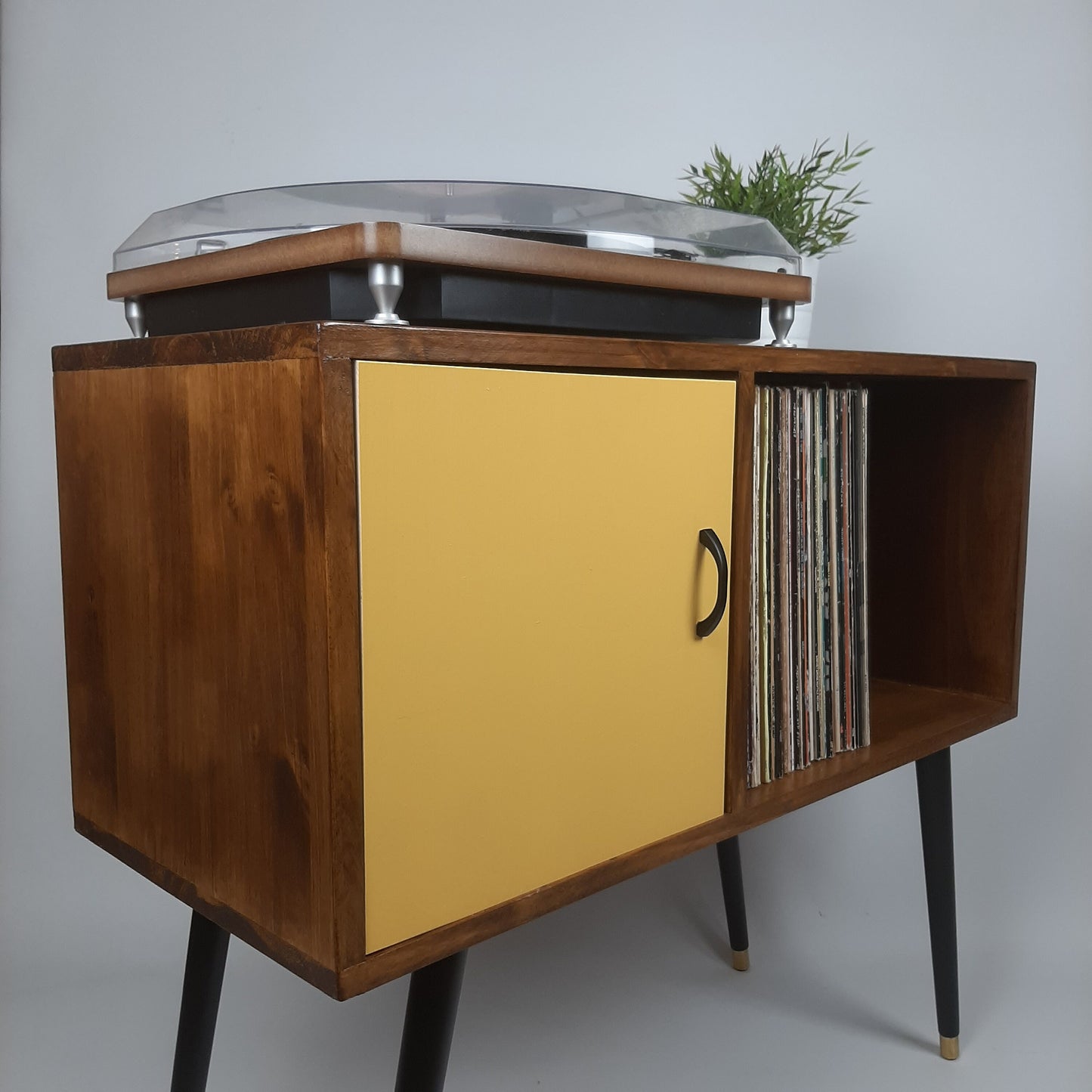 Walnut Sideboard | Mustard Yellow Door | Satin Black Handle and Dansette Legs | Record Table | TV Stand