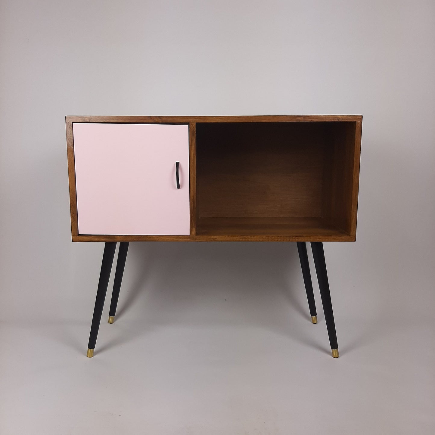 Walnut Sideboard | Pastel Pink Door | Satin Black Handle and Dansette Legs | Record Table | TV Stand