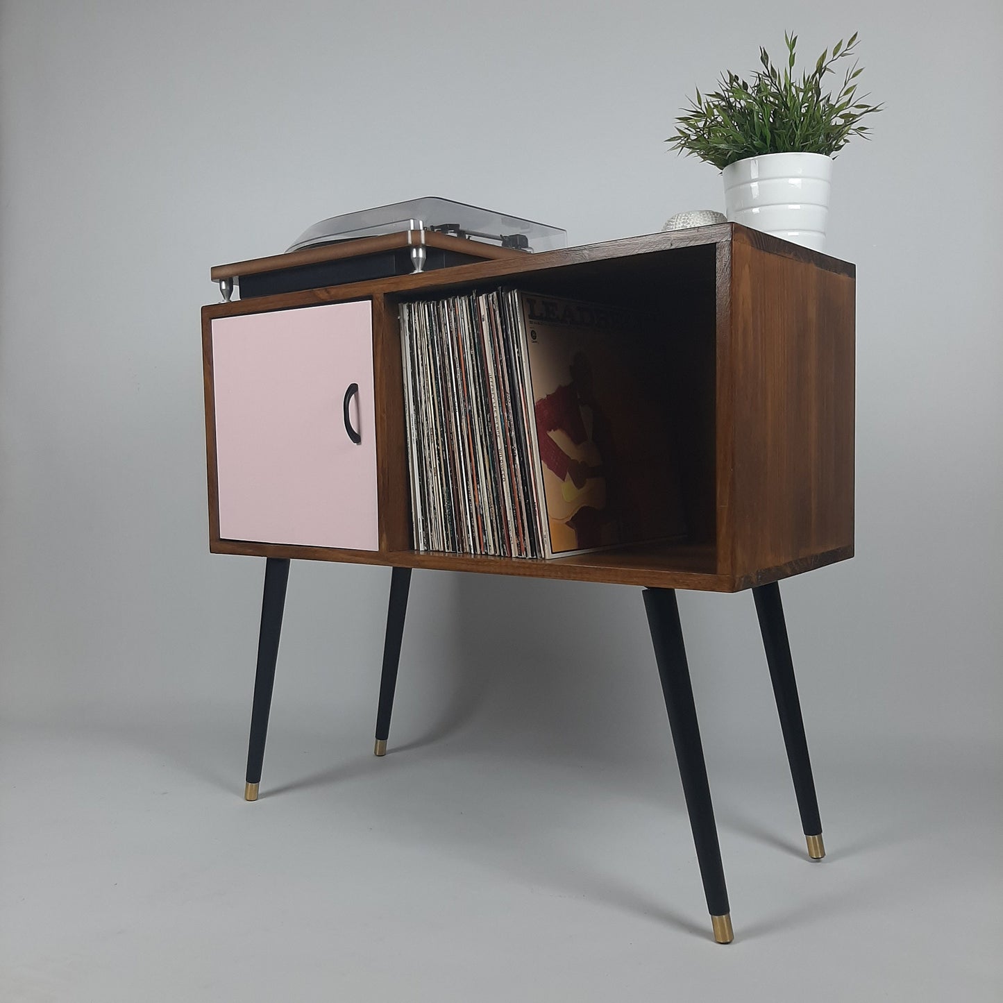 Walnut Sideboard | Pastel Pink Door | Satin Black Handle and Dansette Legs | Record Table | TV Stand