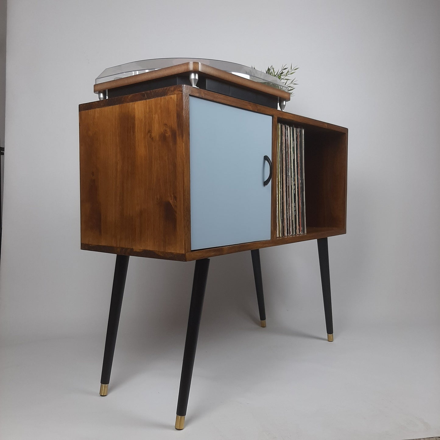 Walnut Sideboard | Pastel Marine Blue Door | Satin Black Handle and Dansette Legs | Record Table | TV Stand