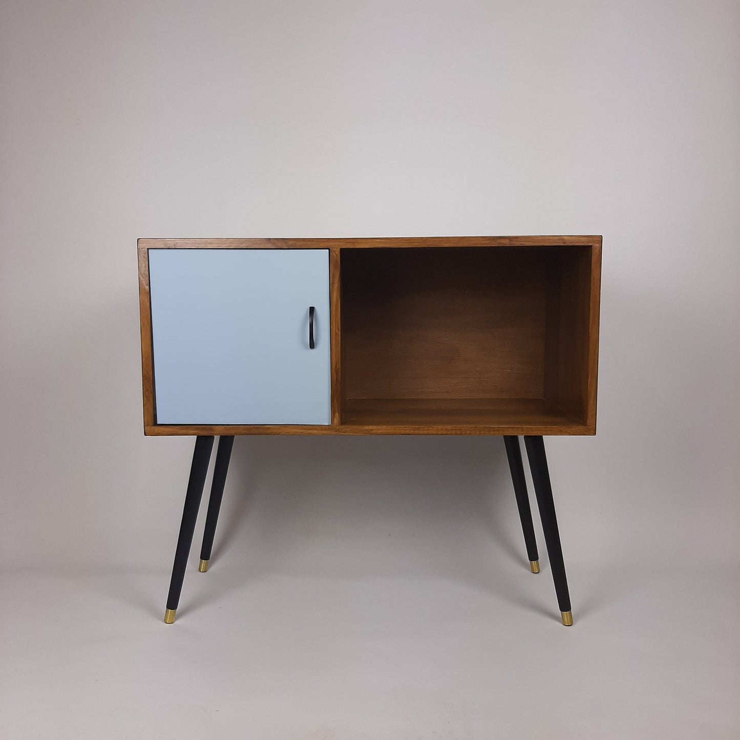 Walnut Sideboard | Pastel Marine Blue Door | Satin Black Handle and Dansette Legs | Record Table | TV Stand
